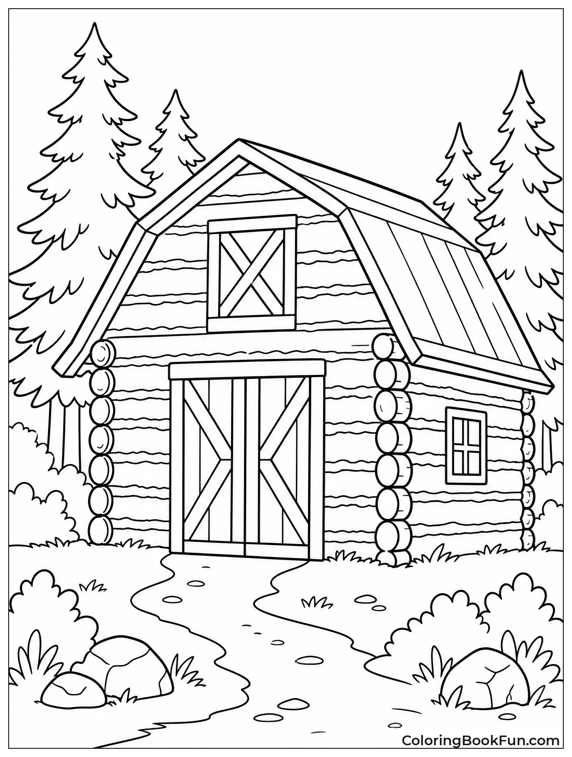 Pioneer Log Barn in Forest