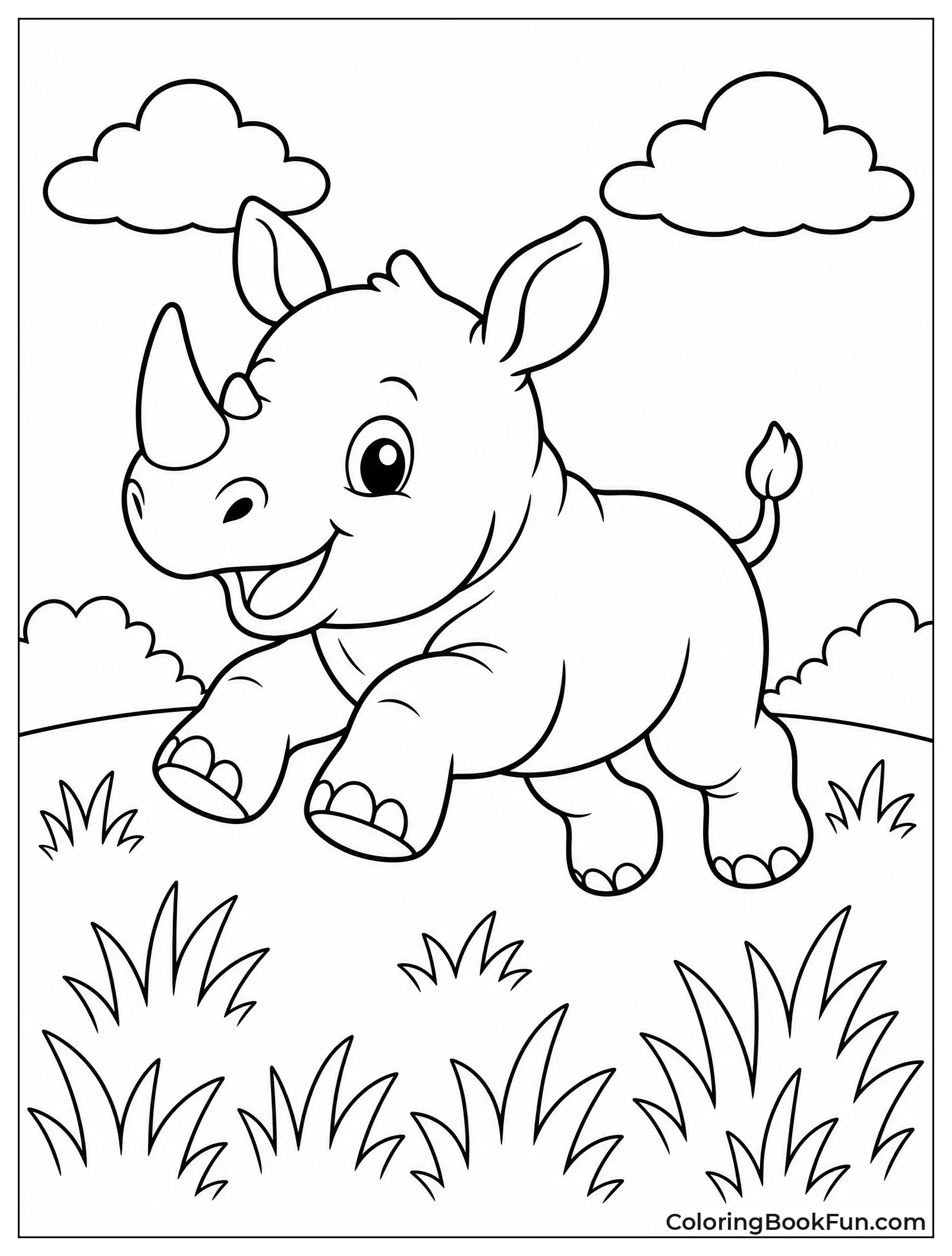 Rhino Calf Playing in Grass