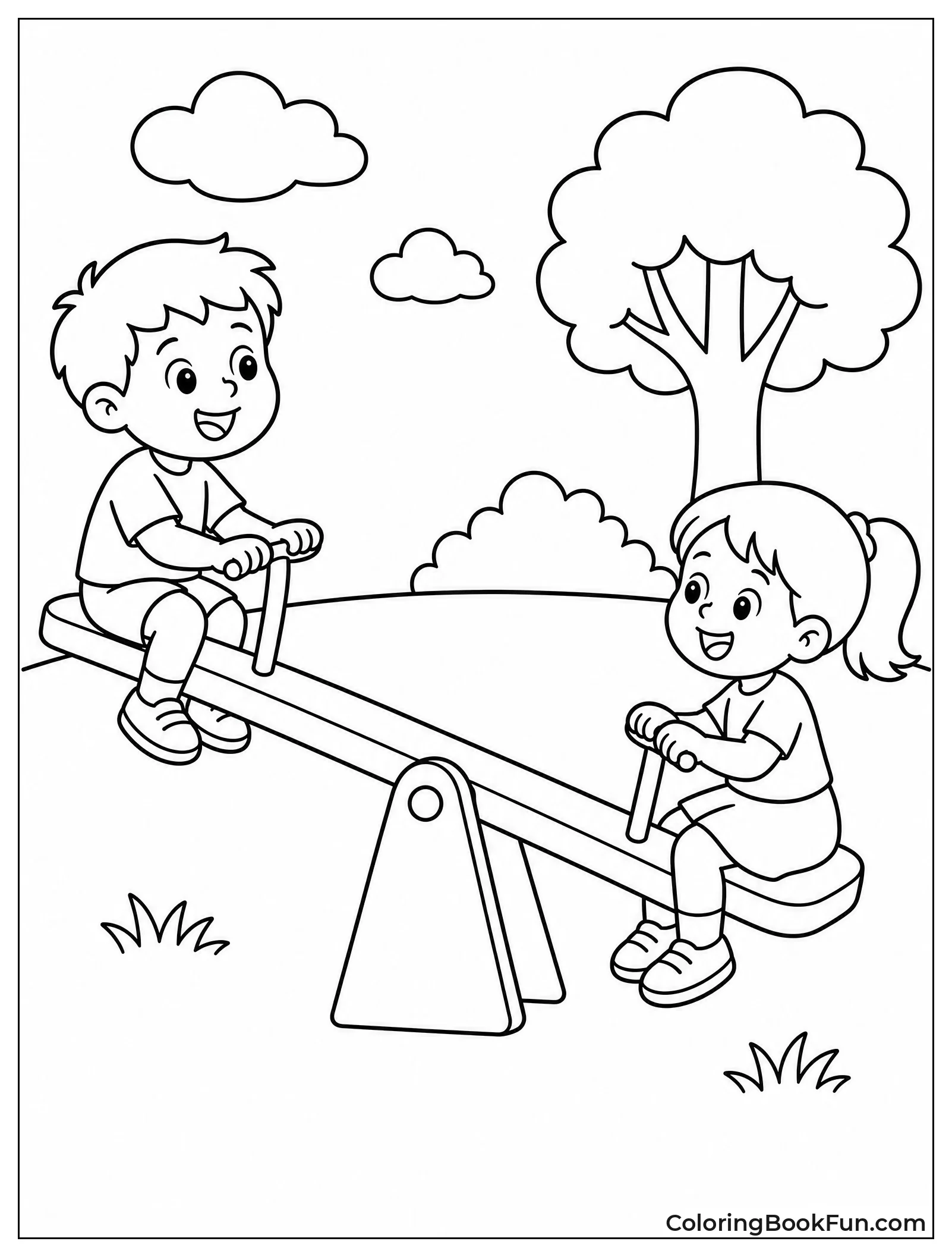 Kids Balancing on a Seesaw