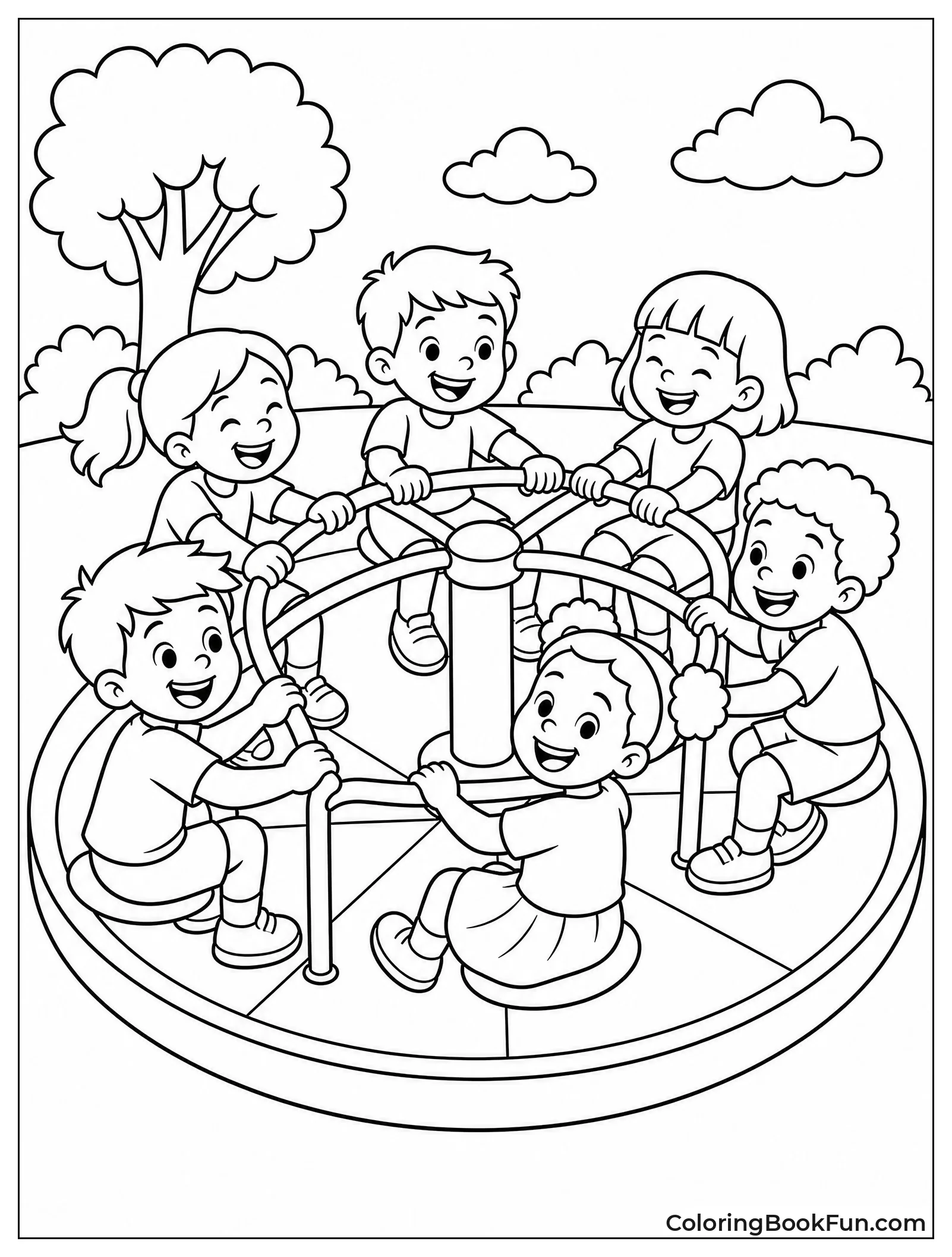 Children Spinning on Merry Go Round