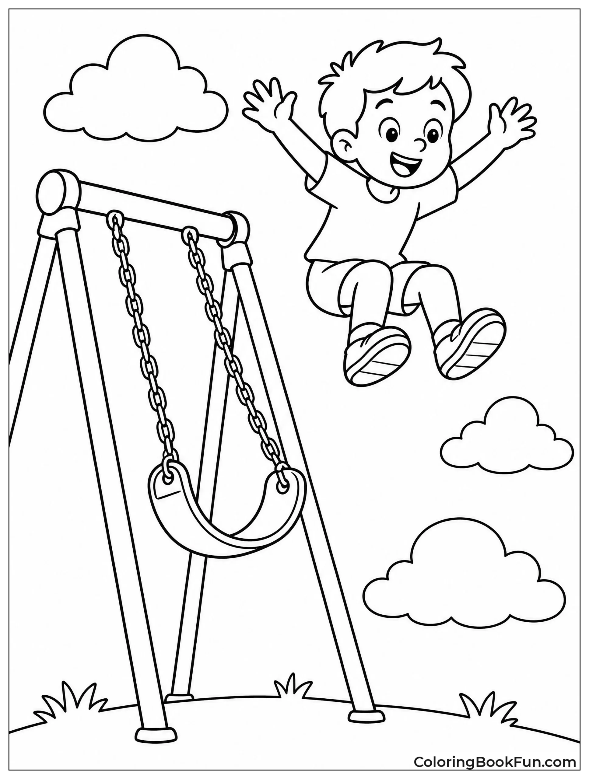 Child Jumping Off Swing Midair