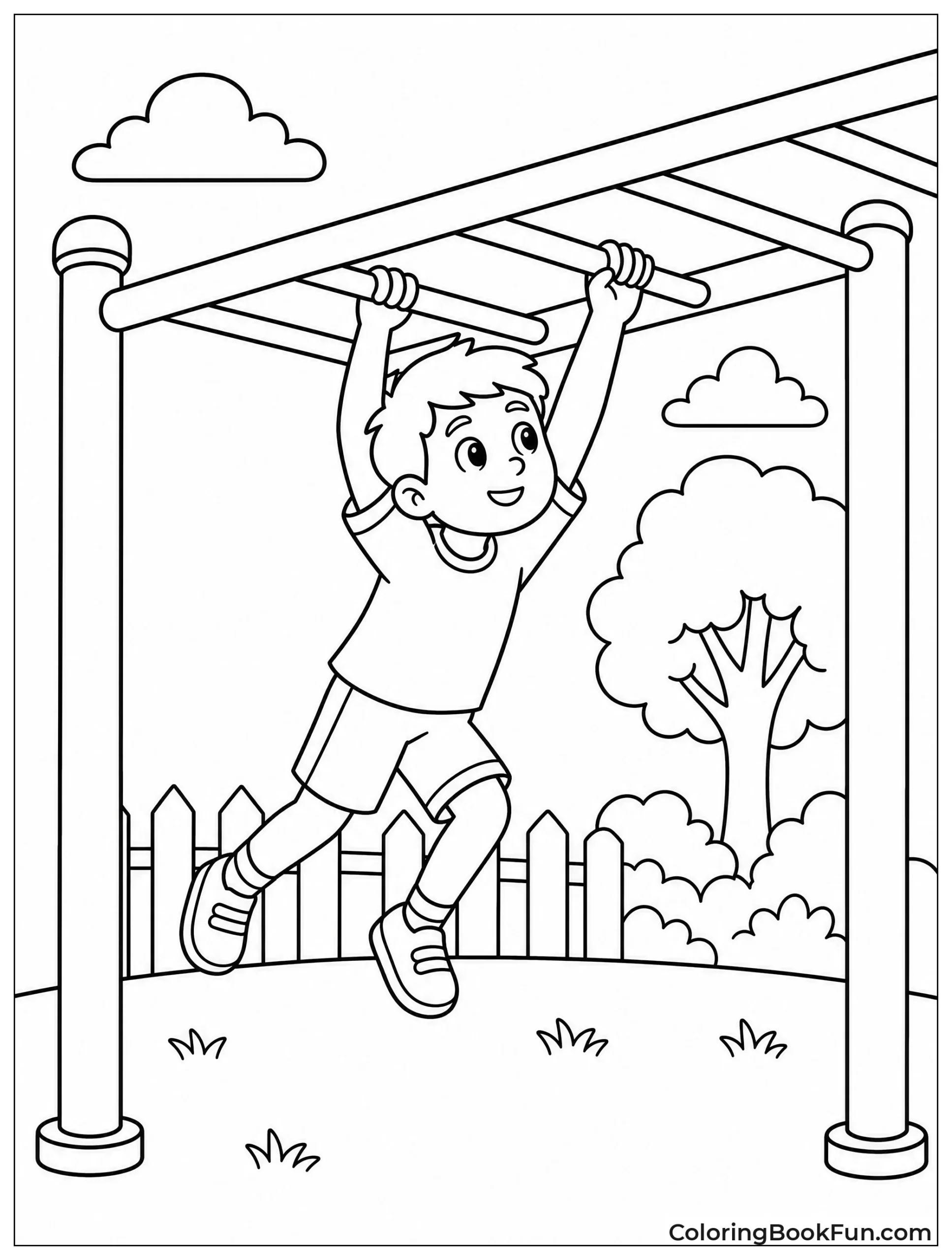 Kid Swinging Across Monkey Bars