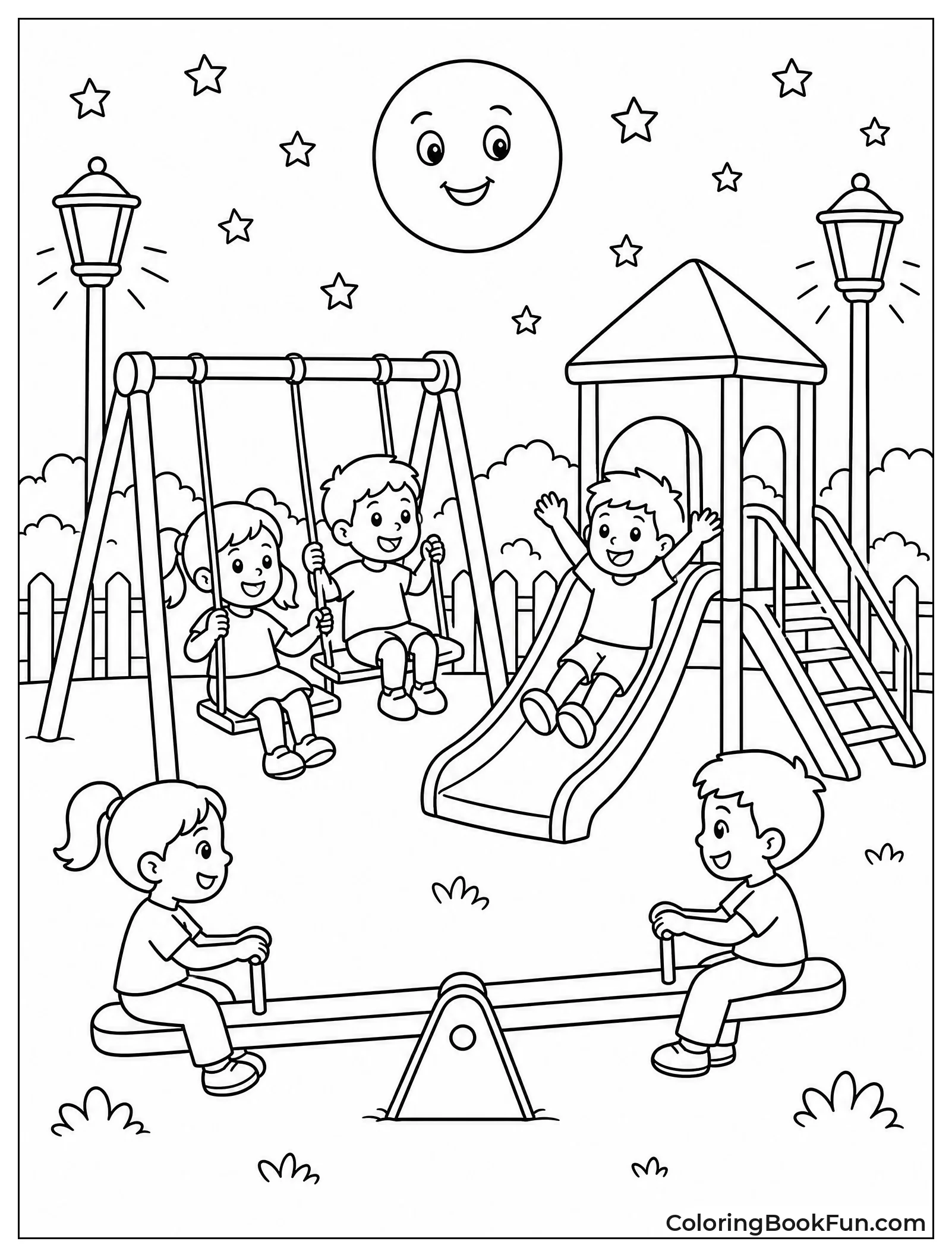 Kids Playing Under Moonlight