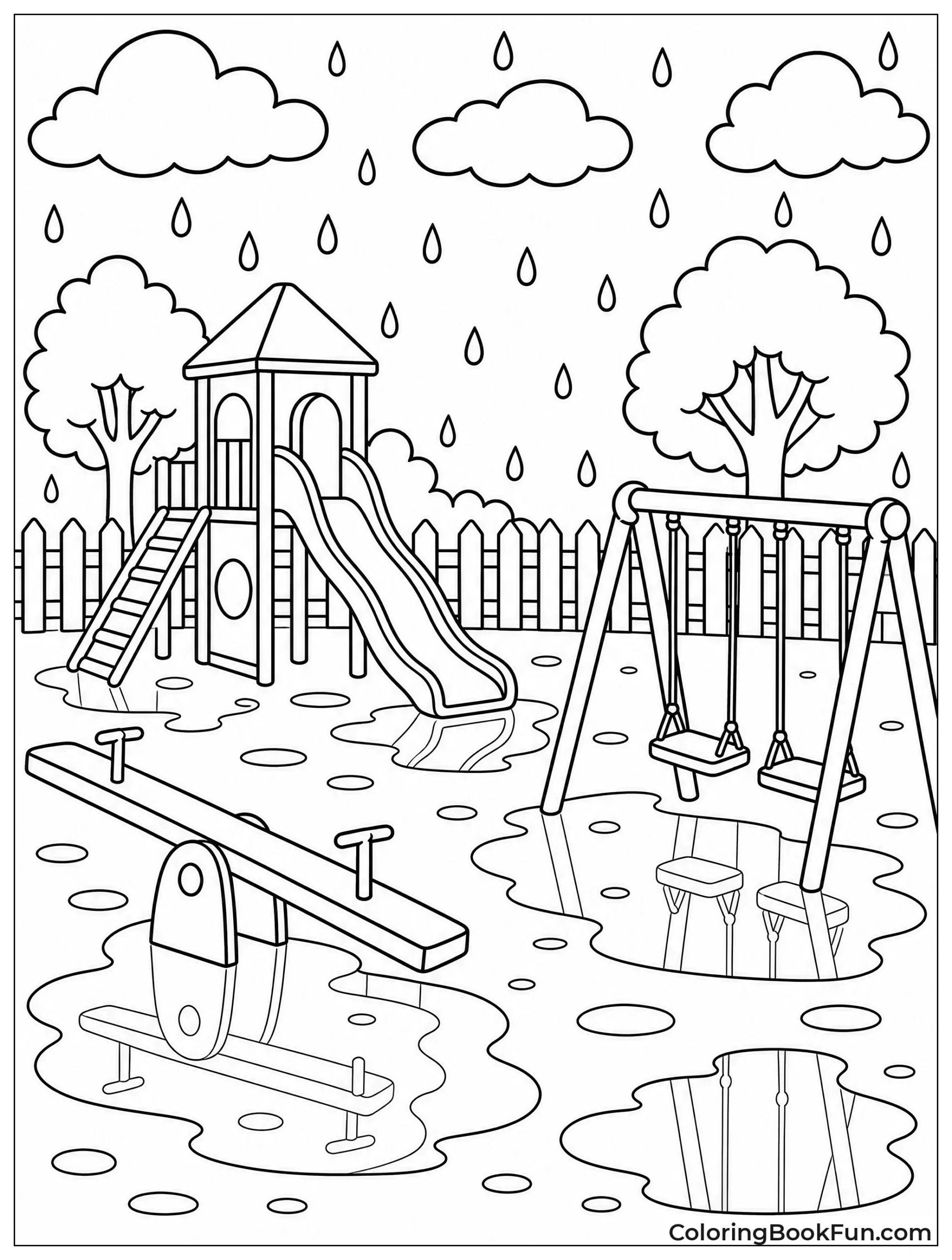 Puddles on Rainy Playground