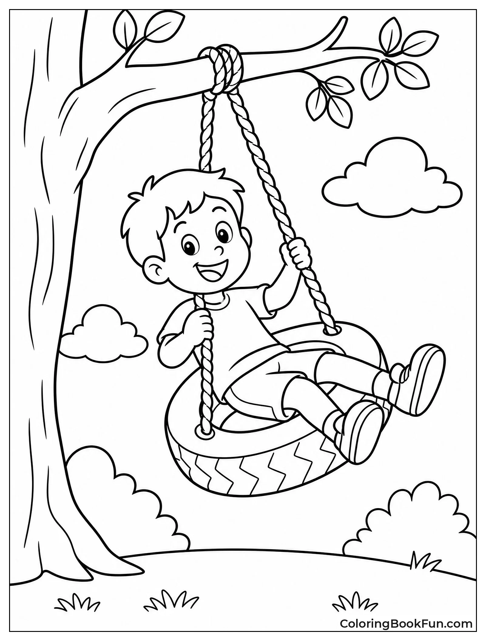 Child Swinging on Tire Swing