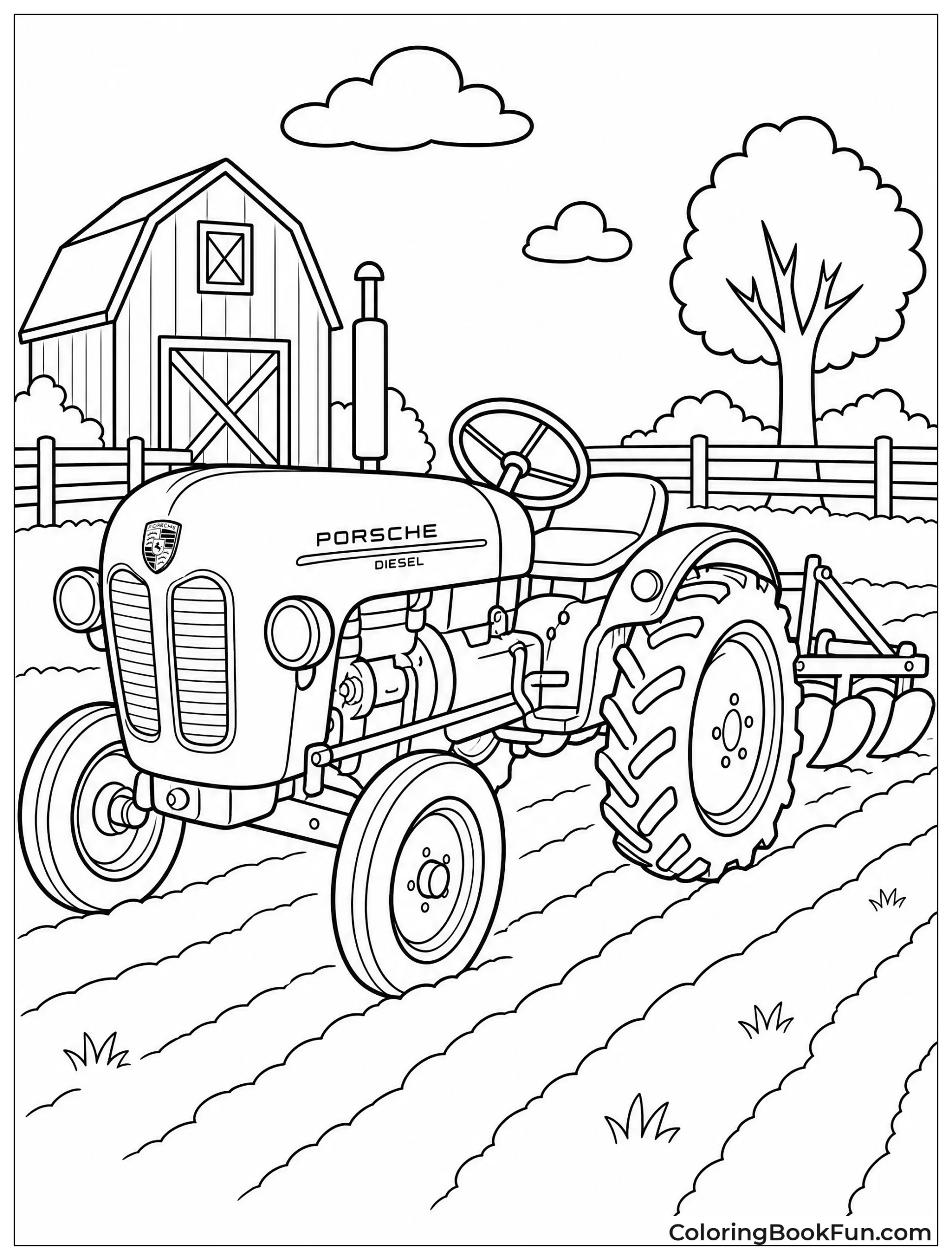 Red Porsche Tractor Works On Farm