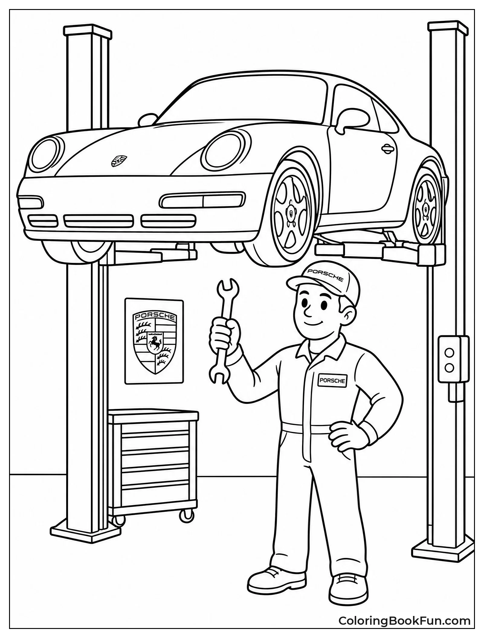 Mechanic Repairs Porsche In Garage