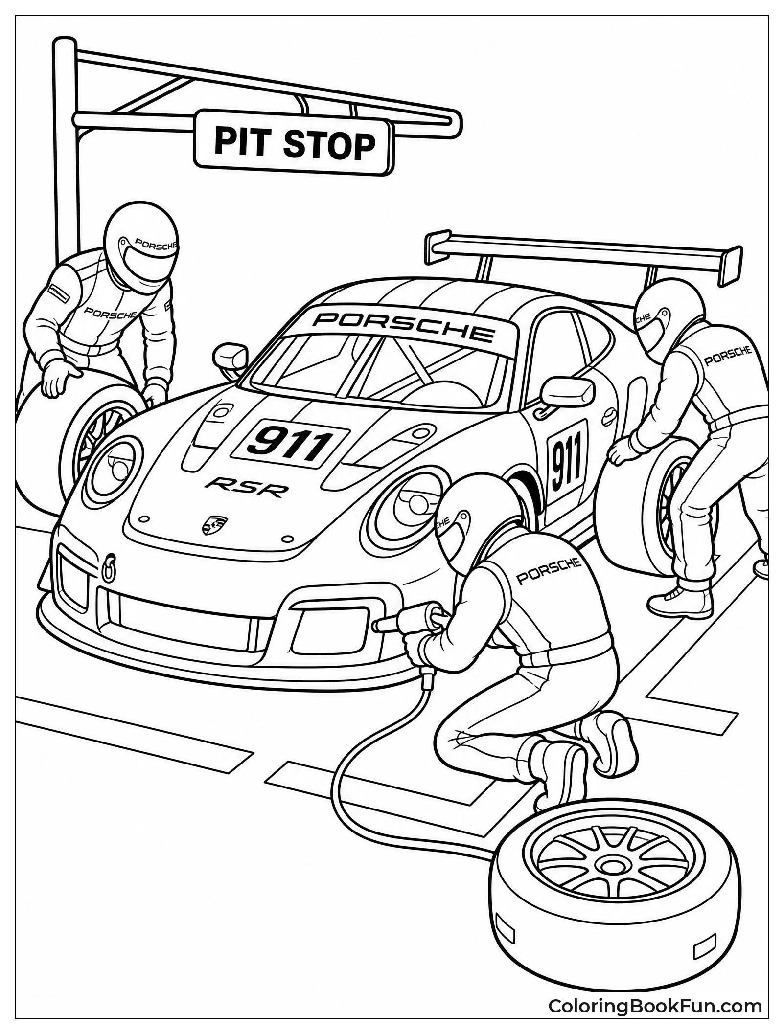 Mechanics Change Tires At Pit