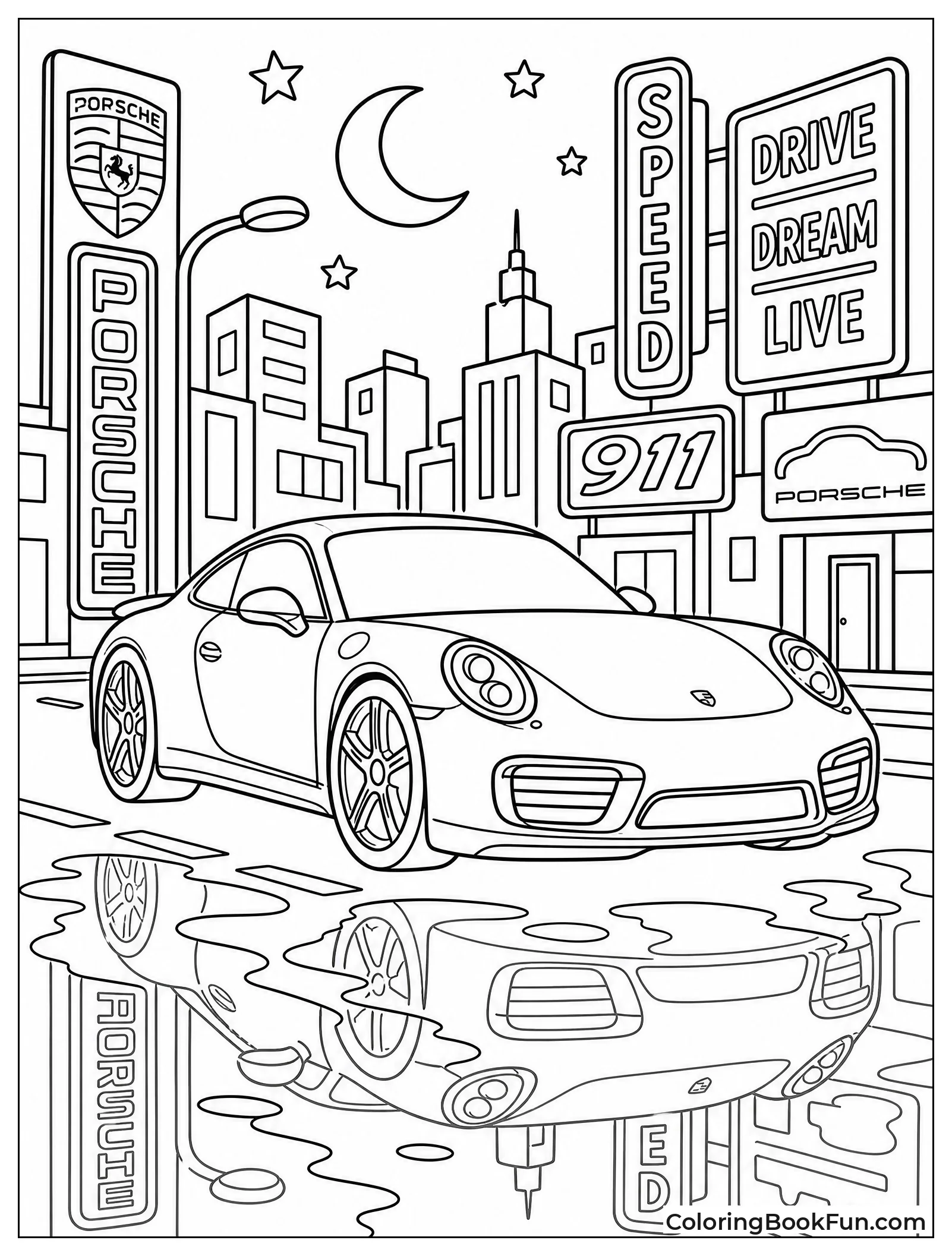 Porsche Drives On Rainy Street