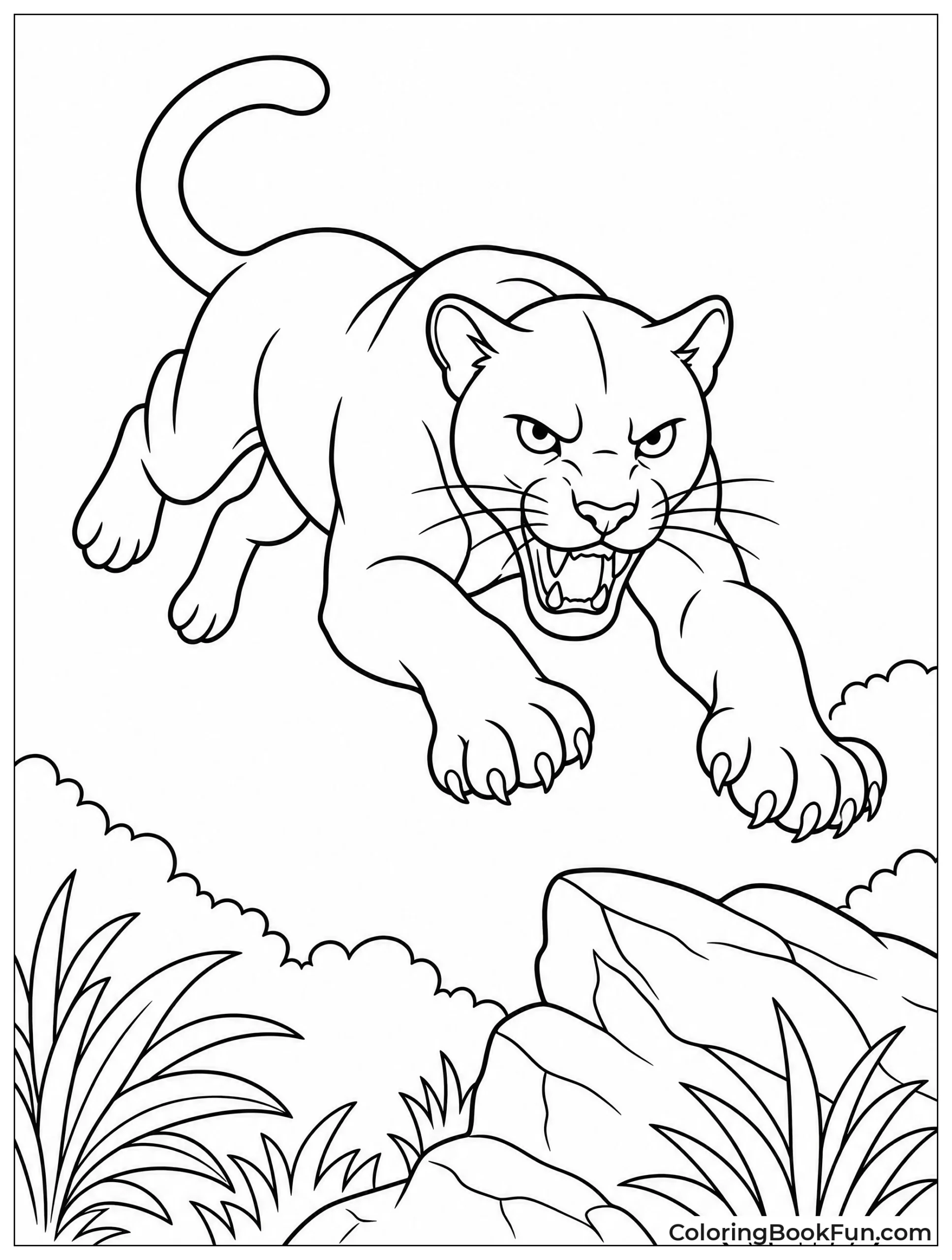Panther Leaping Through Air