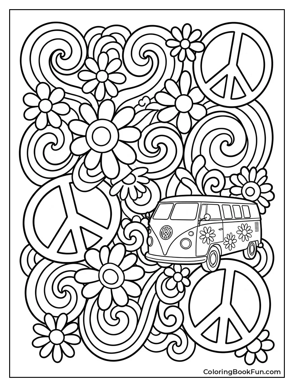 Psychedelic Swirls Dance with Peace Signs
