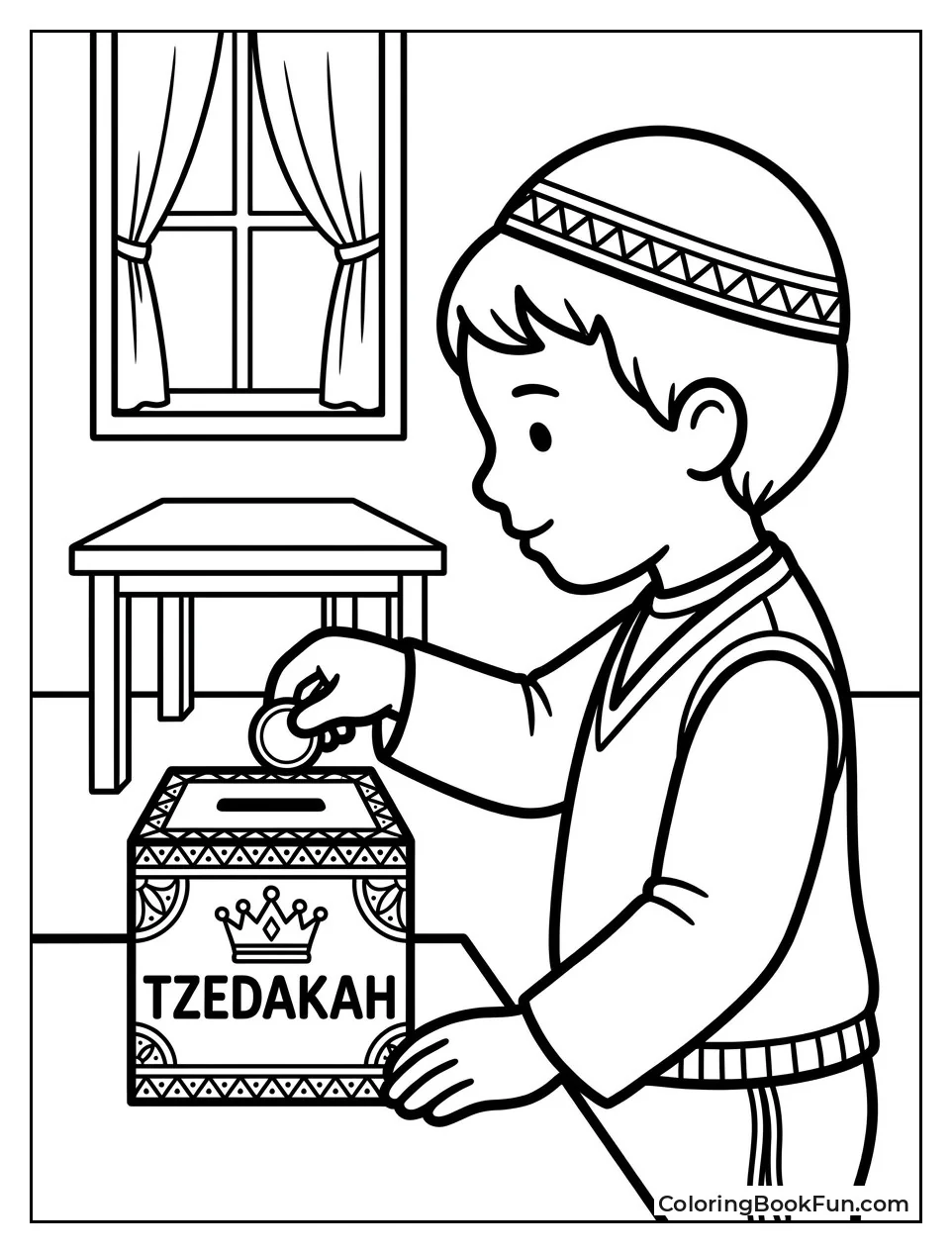 Child Drops Coins into Tzedakah Box