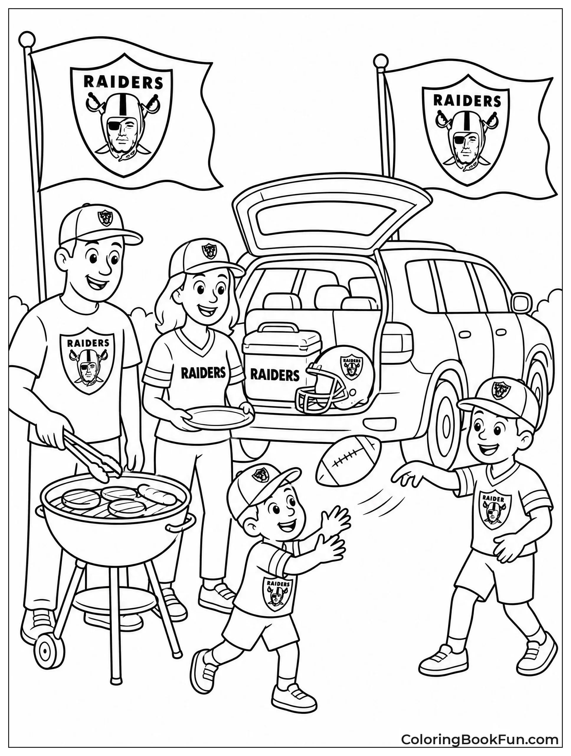 Family Tailgates With Flags Flying