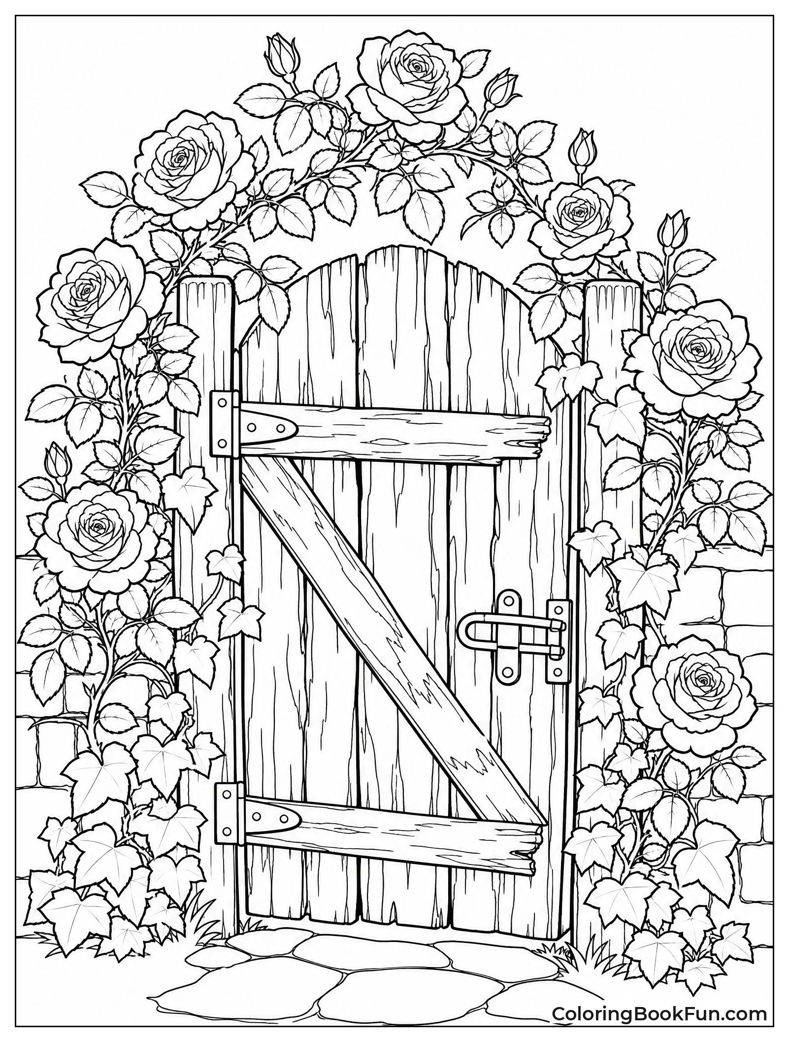 Roses Covering Old Garden Gate