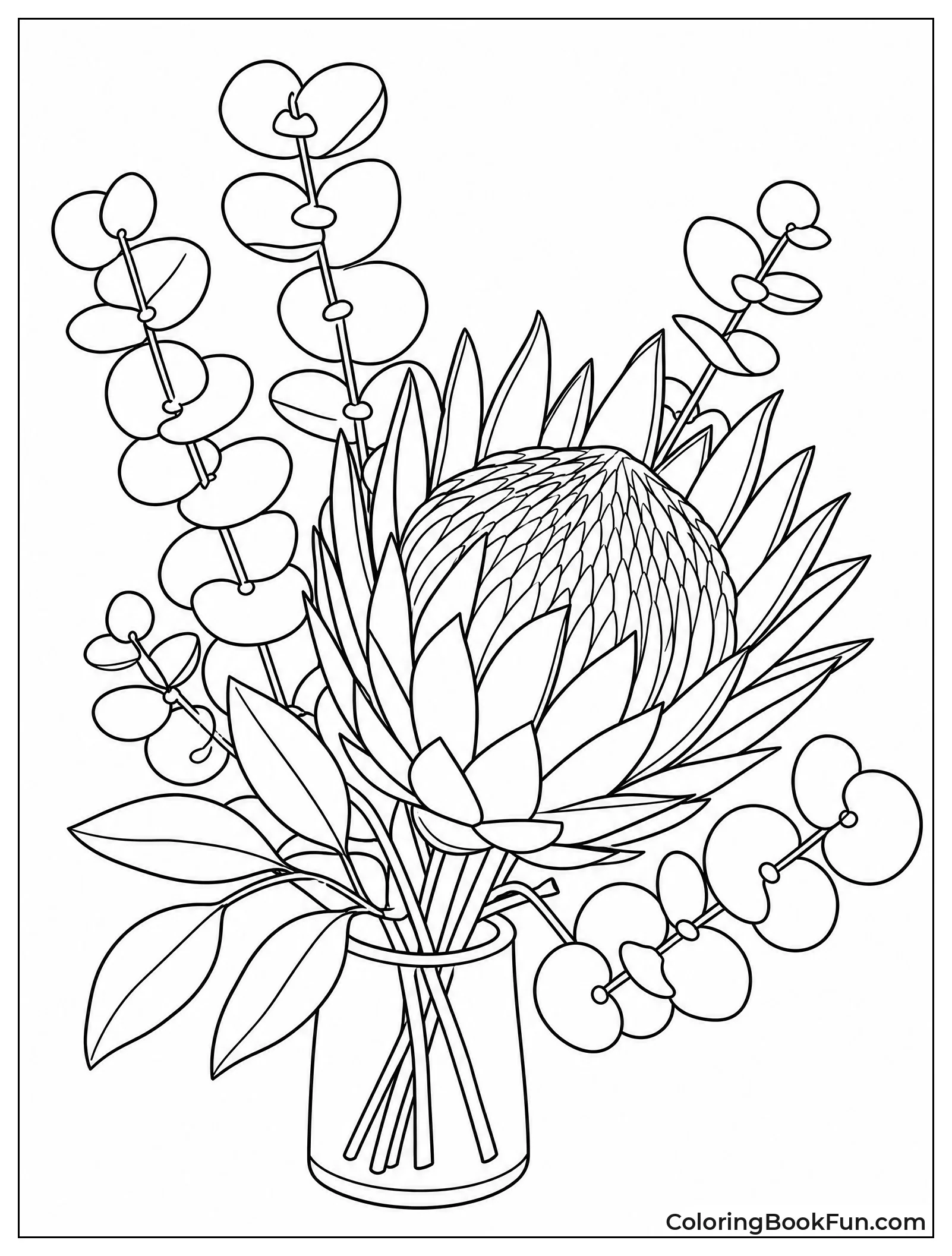 Protea Mixed with Eucalyptus Leaves