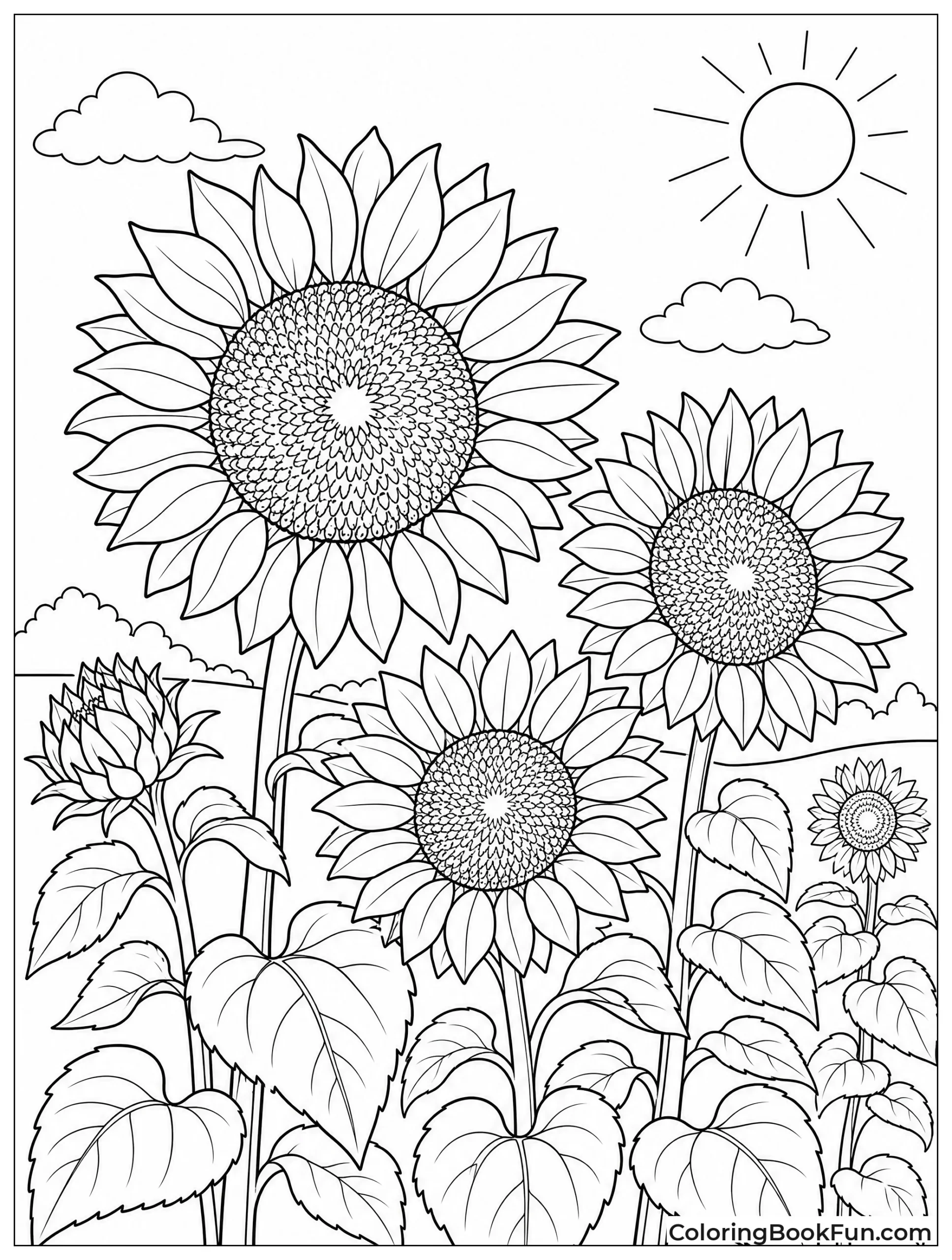 Sunflowers Standing in Sunny Field