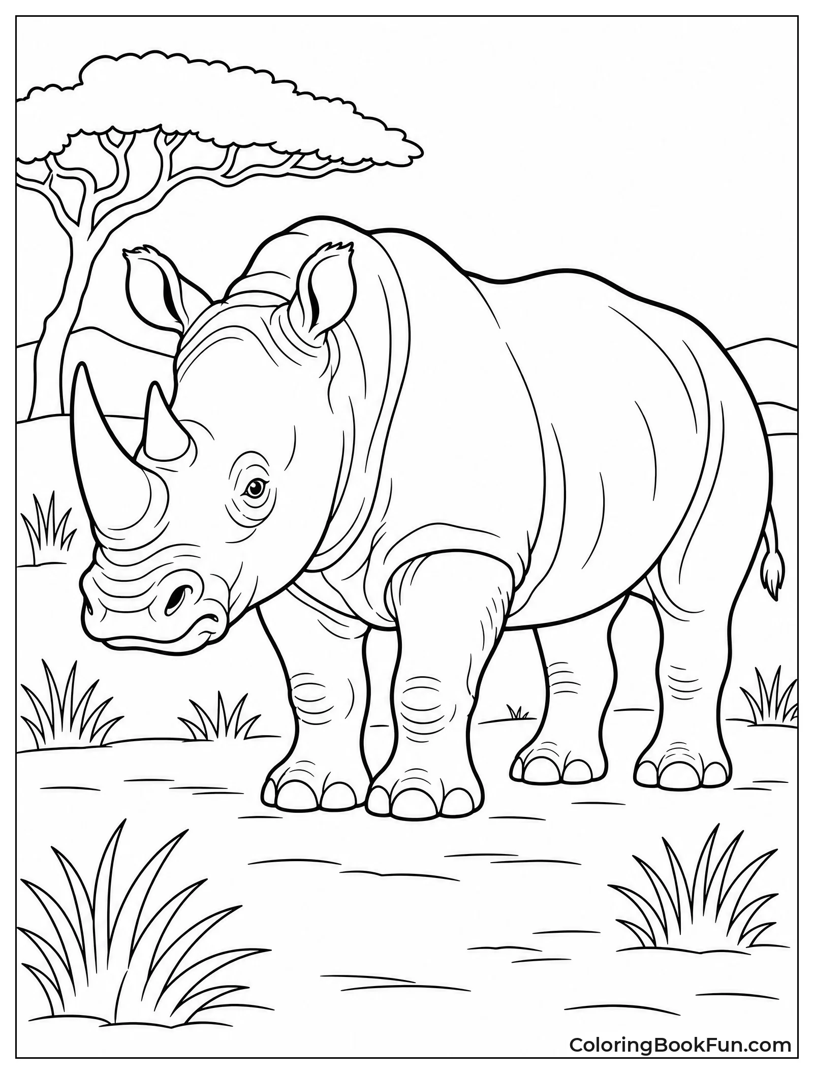 Lifelike Rhino Walking in Savanna