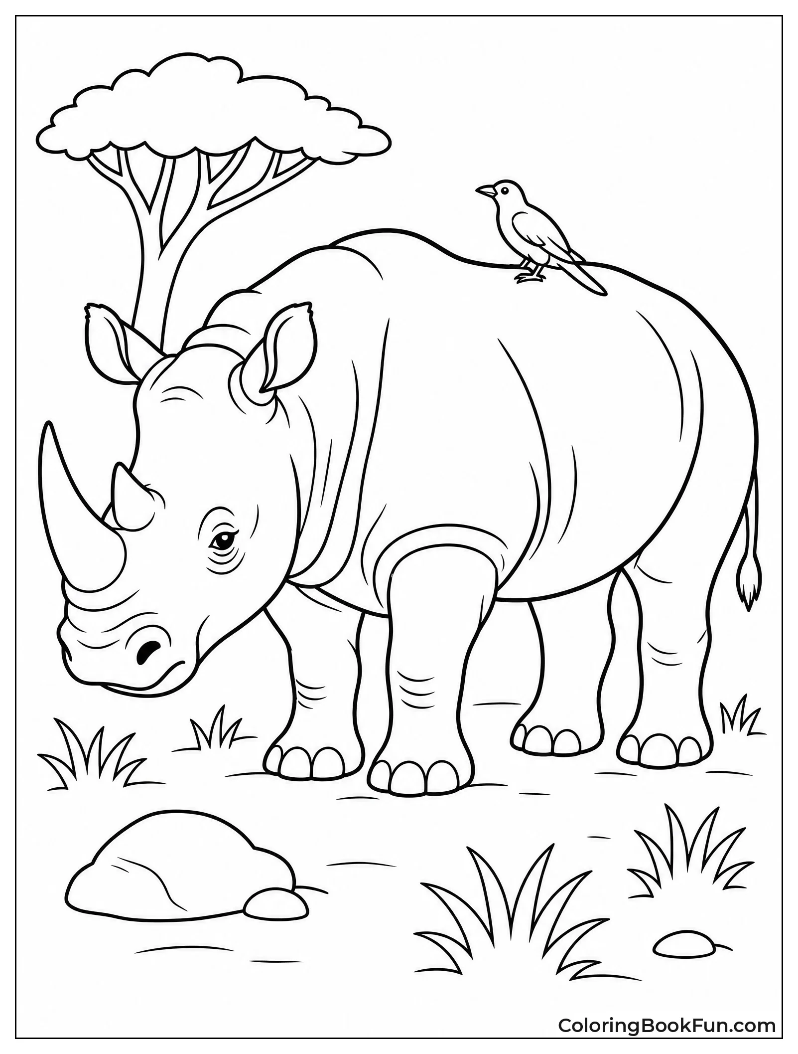 Rhino with Bird on Back