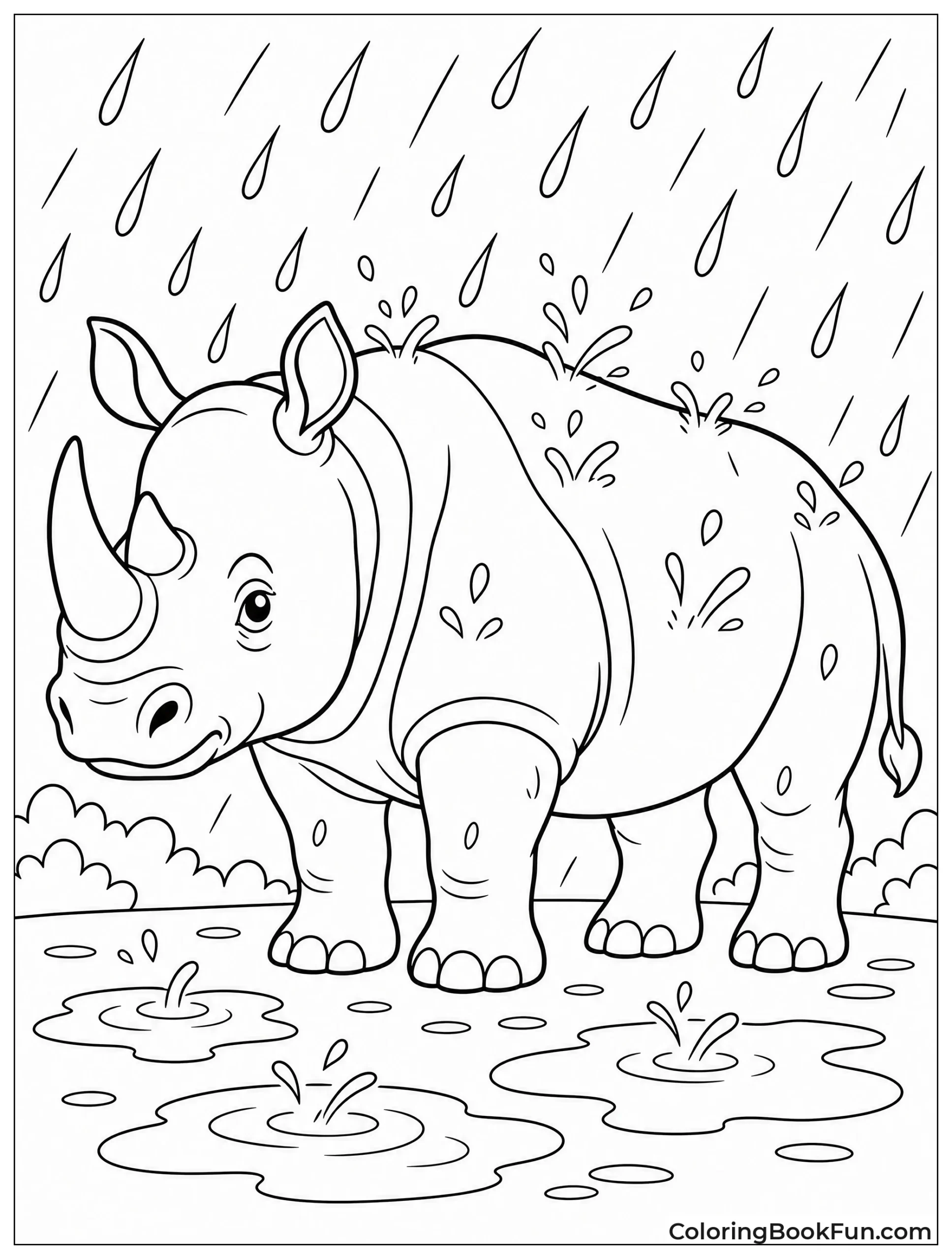 Rhino Standing in Heavy Rain