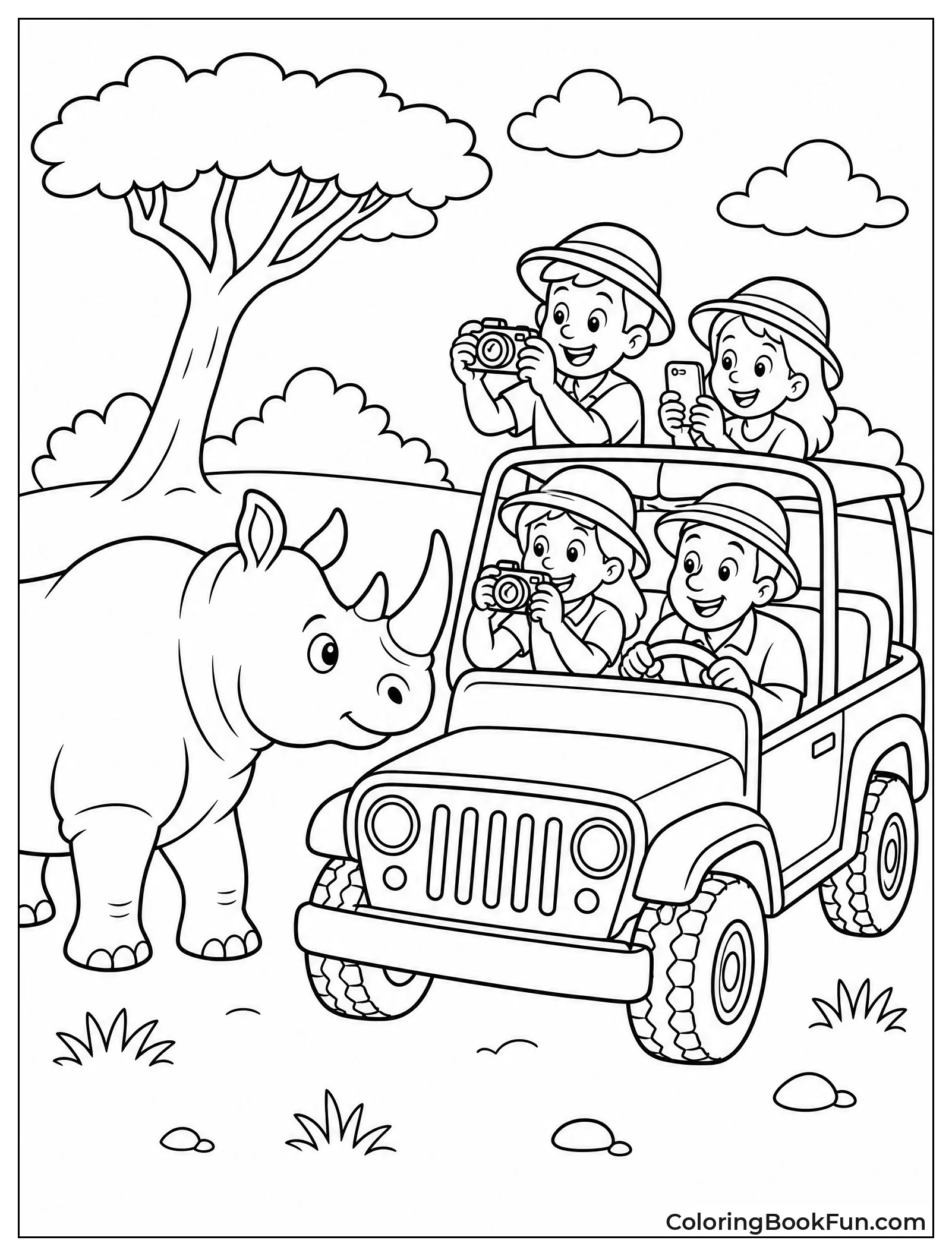 Rhino Approaching Safari Jeep