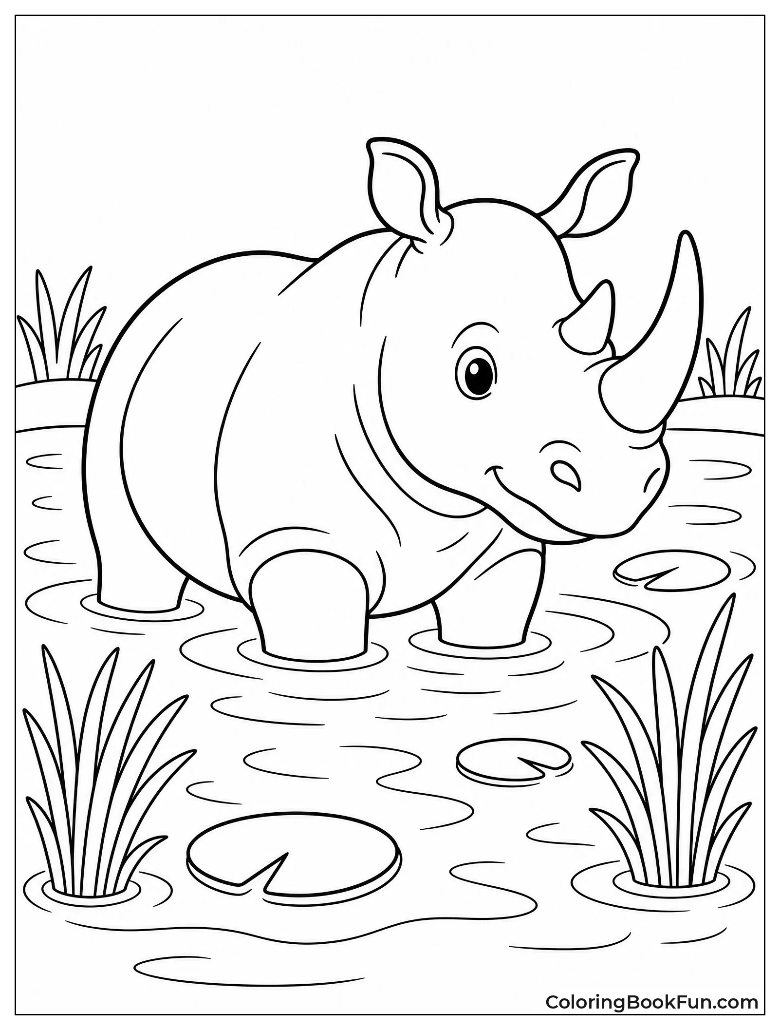 Rhino Swimming in River