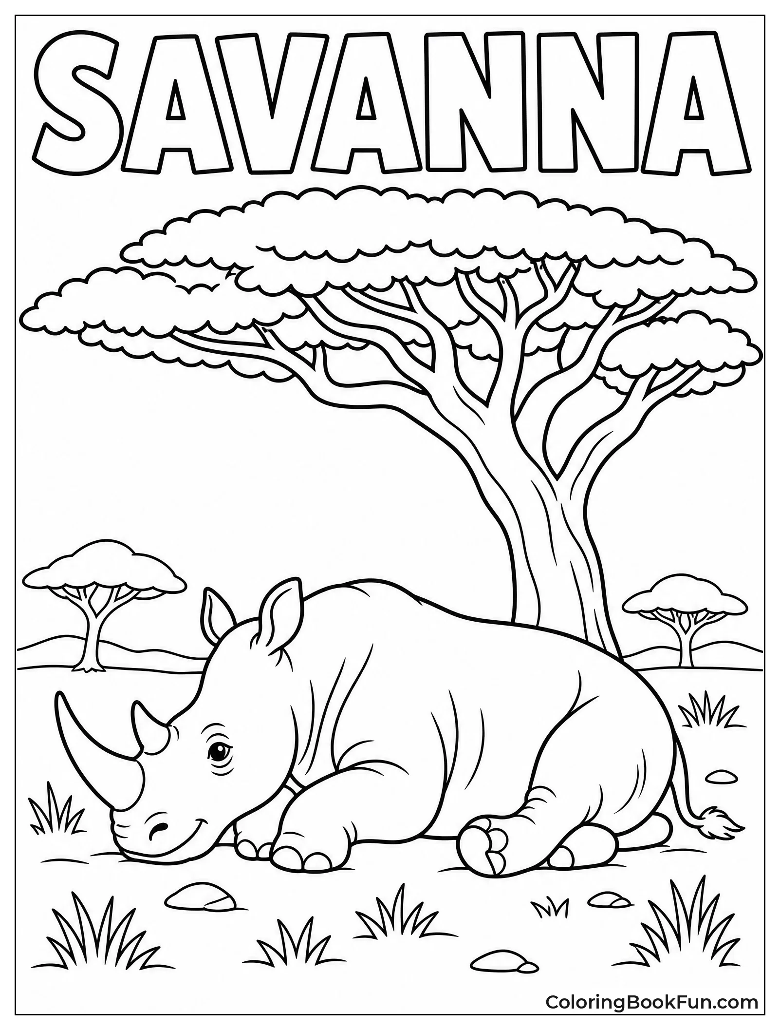 Rhino Resting Under Acacia Tree