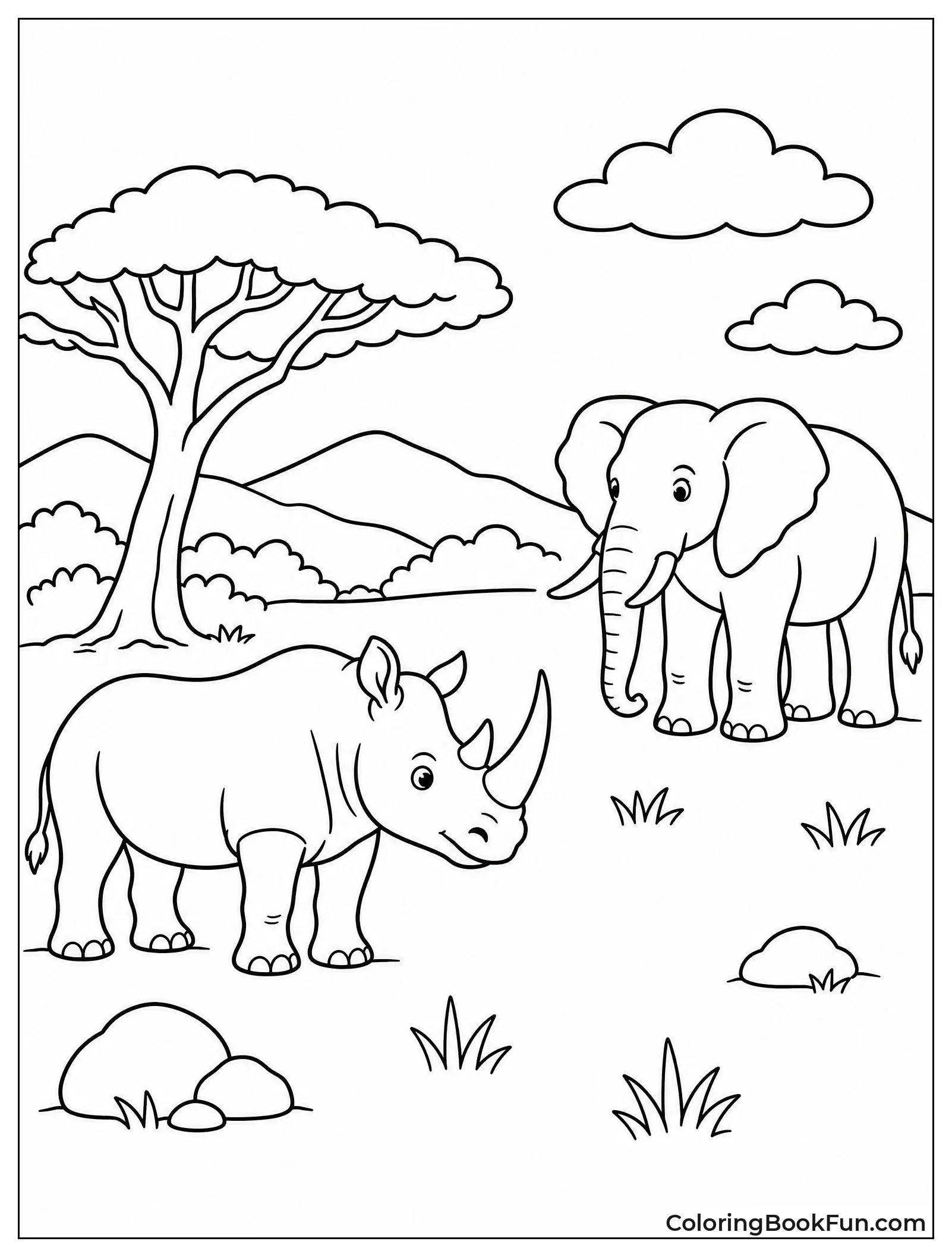 Rhino Standing Near Elephant