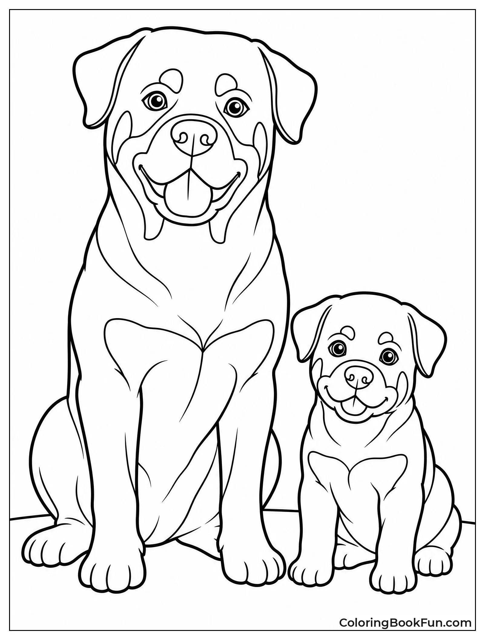 Adult Rottweiler Next to Small Puppy