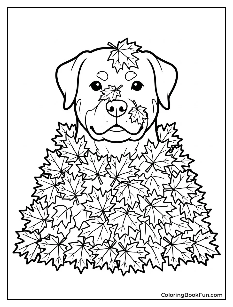 Rottweiler Peeking from Pile of Leaves