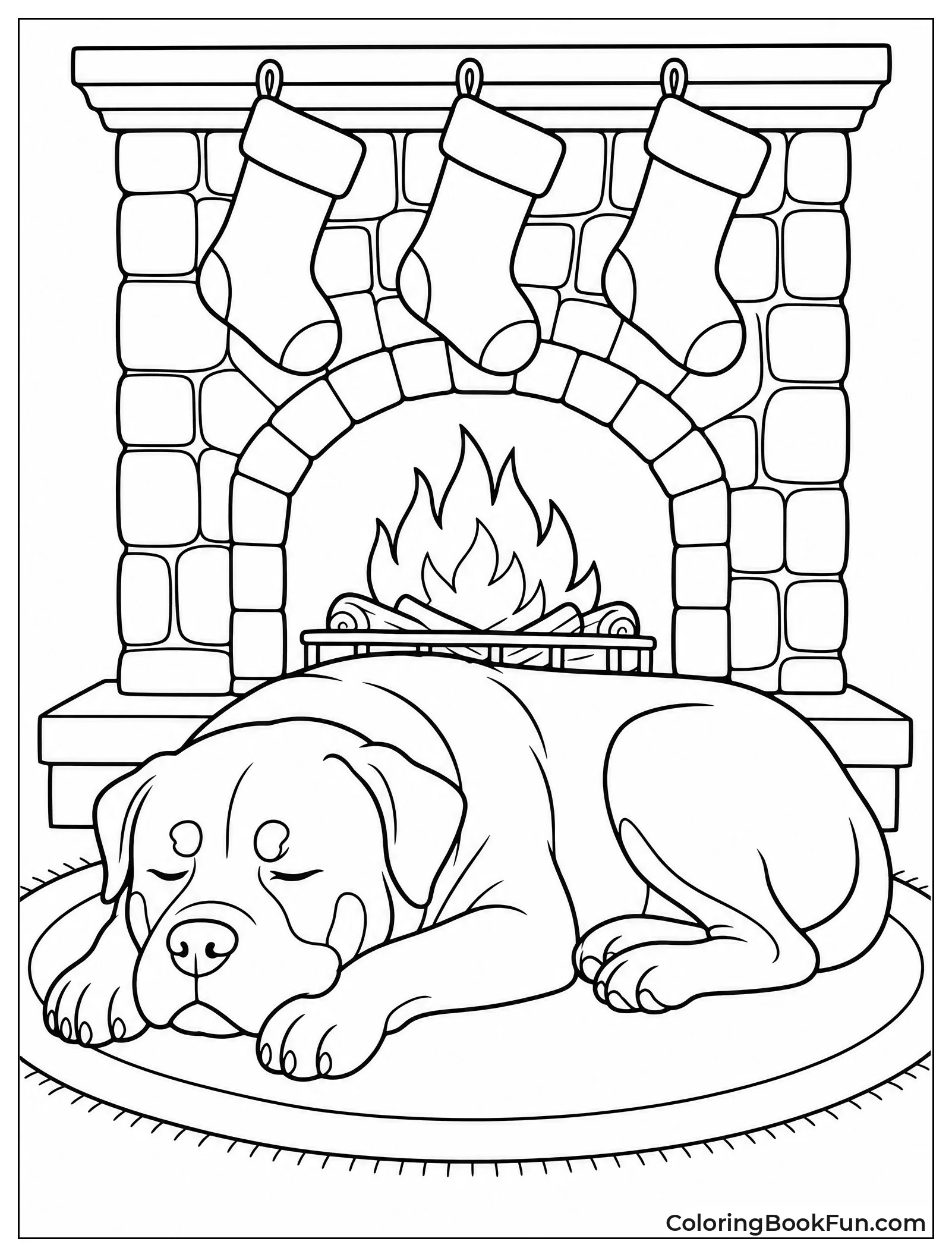 Rottweiler Sleeping by Cozy Fireplace