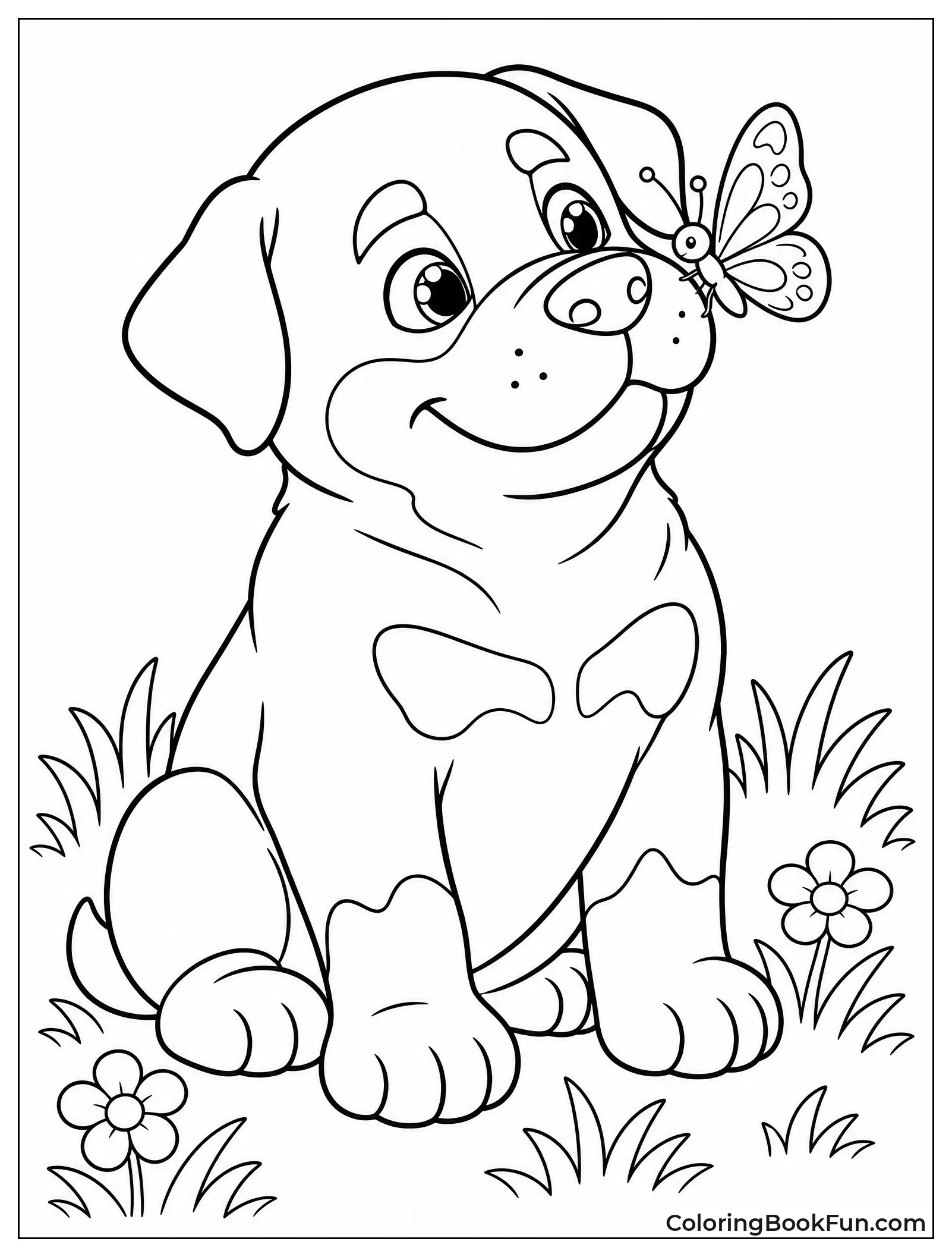 Puppy Rottweiler Watching Butterfly on Nose