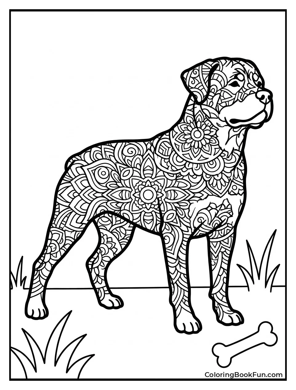 Rottweiler Silhouette Filled with Mandala Patterns