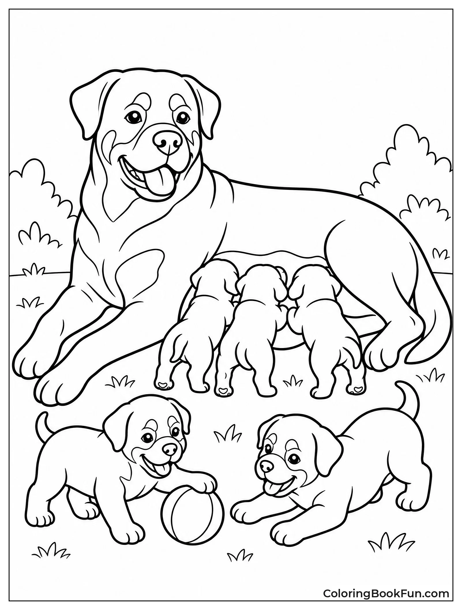 Mother Rottweiler with Nursing Puppies
