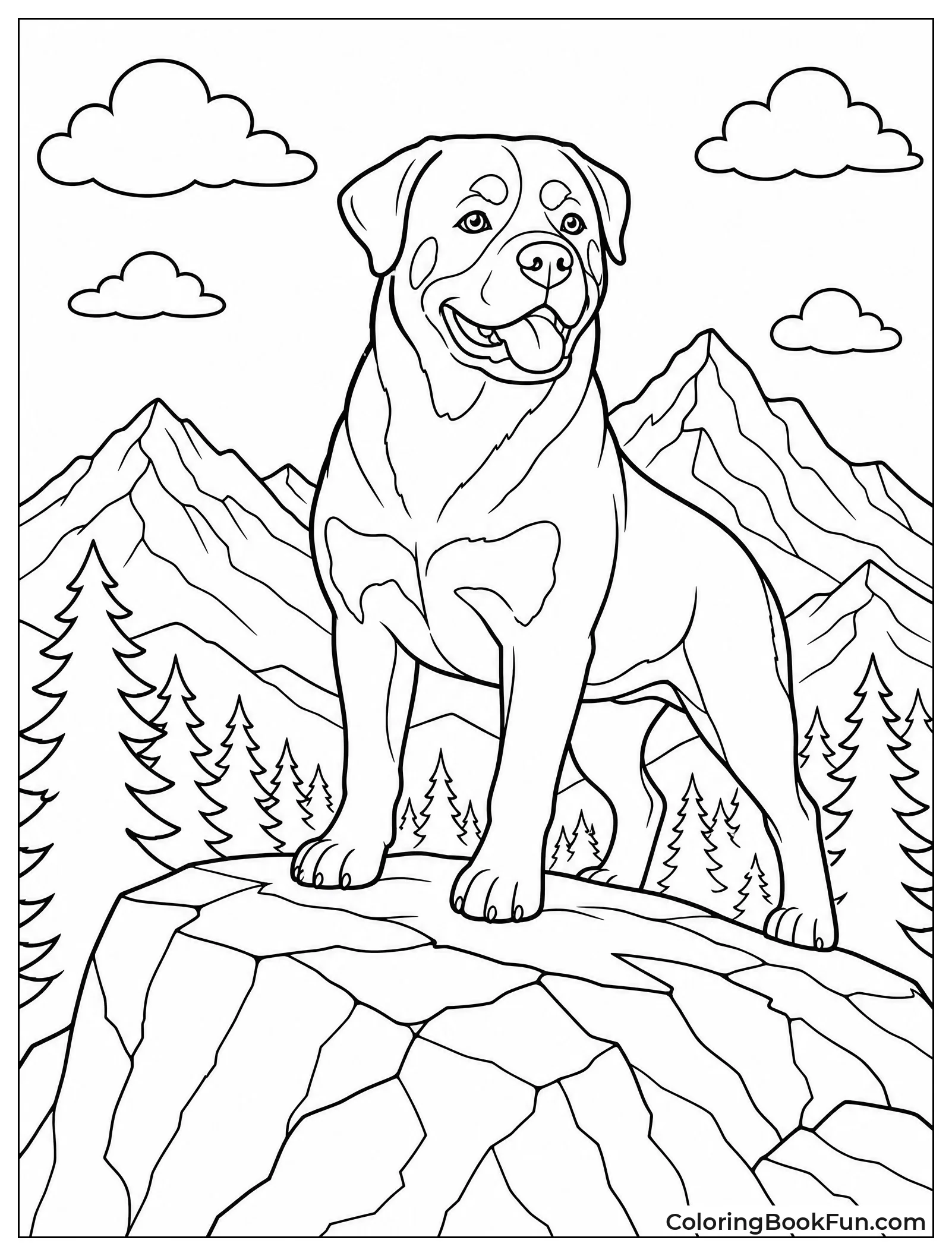 Rottweiler Standing on Mountain Outcrop