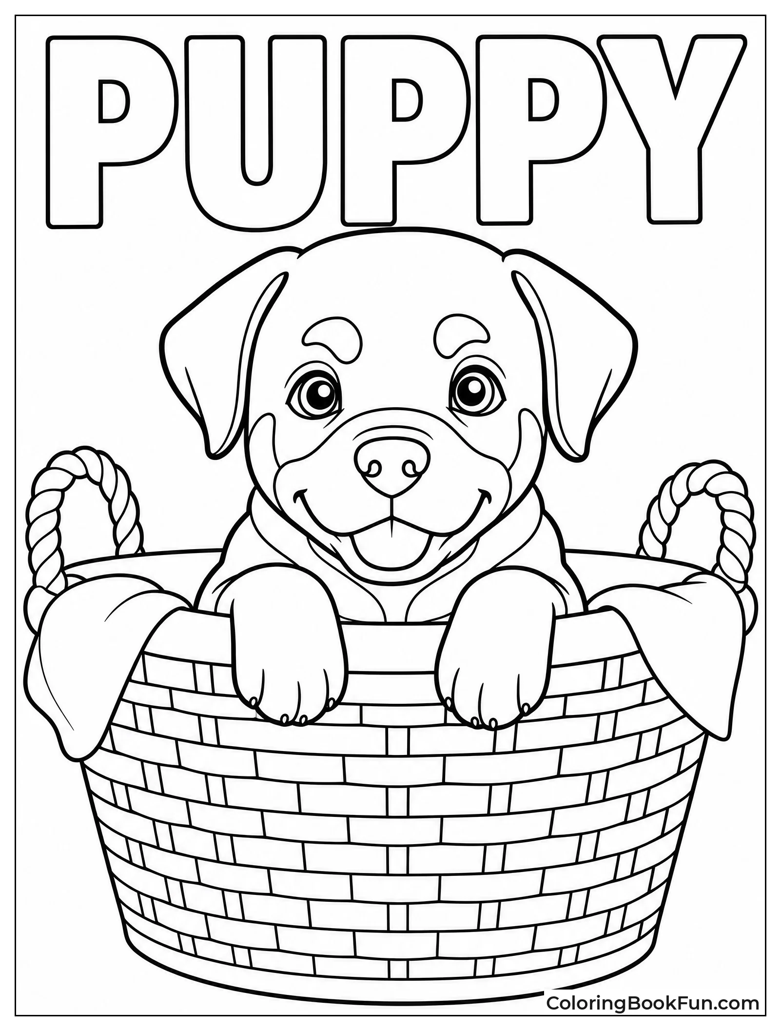 Rottweiler Puppy in Wicker Laundry Basket