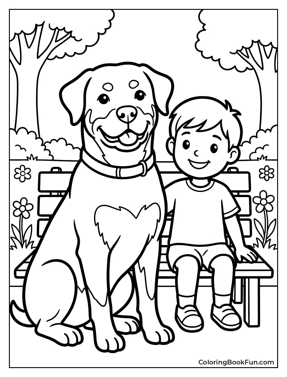 Rottweiler Sitting with Smiling Child