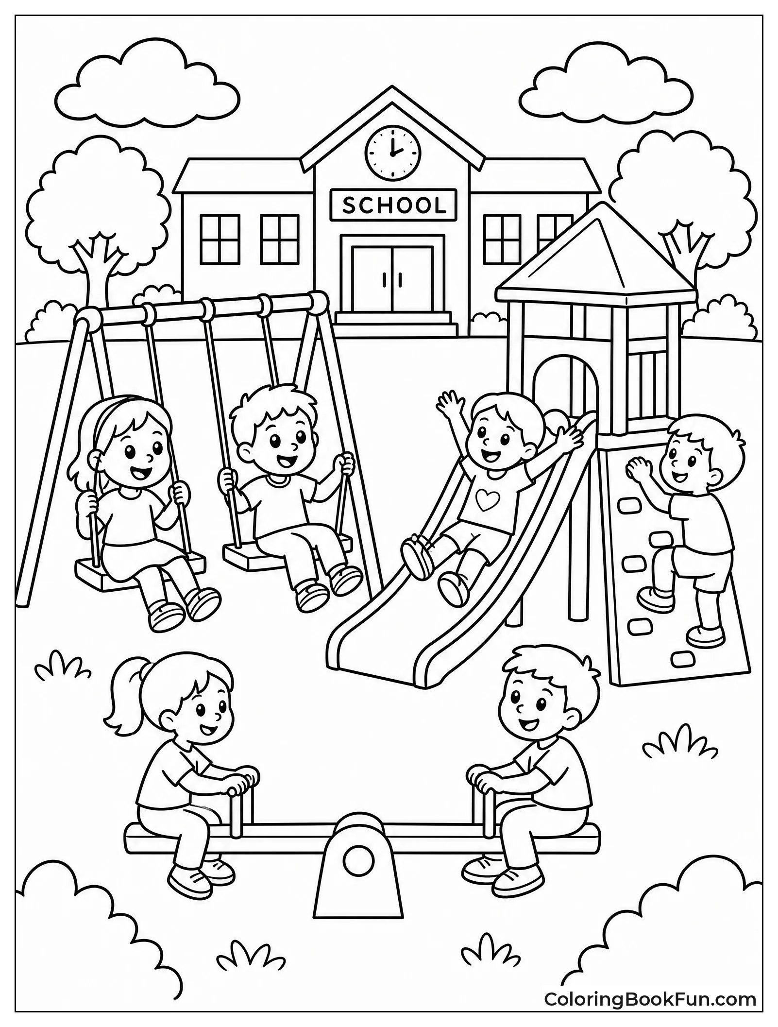 Kids Playing on School Swings
