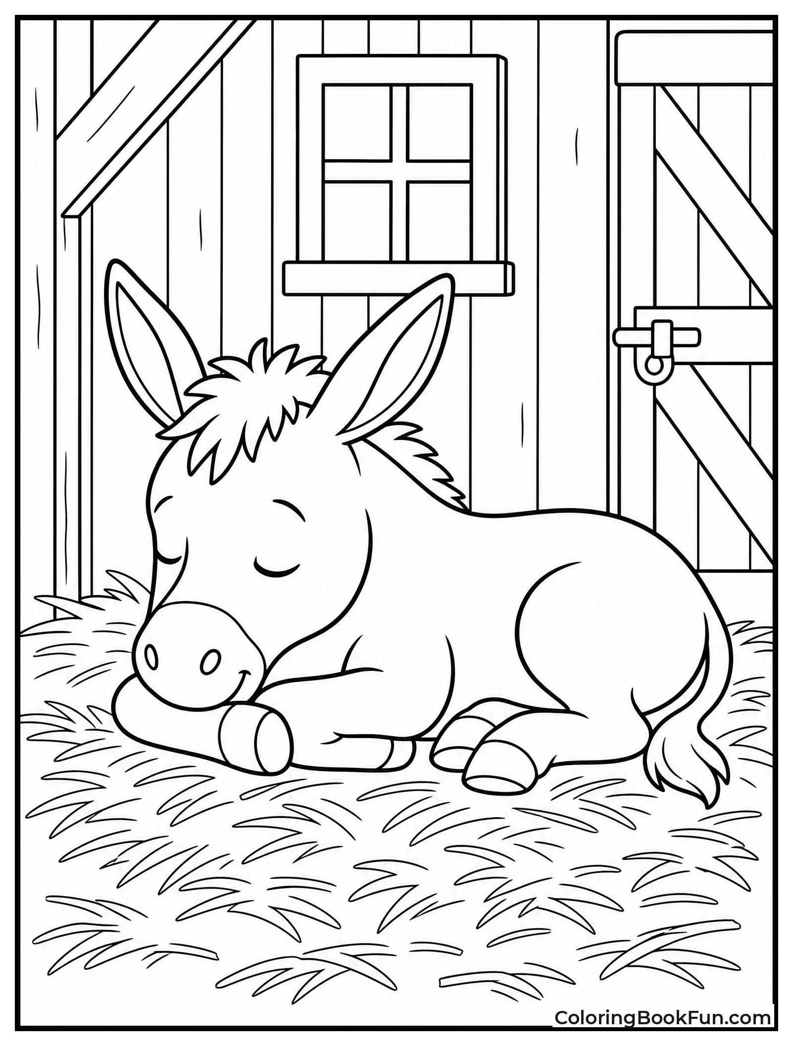 Donkey Sleeps in Stable