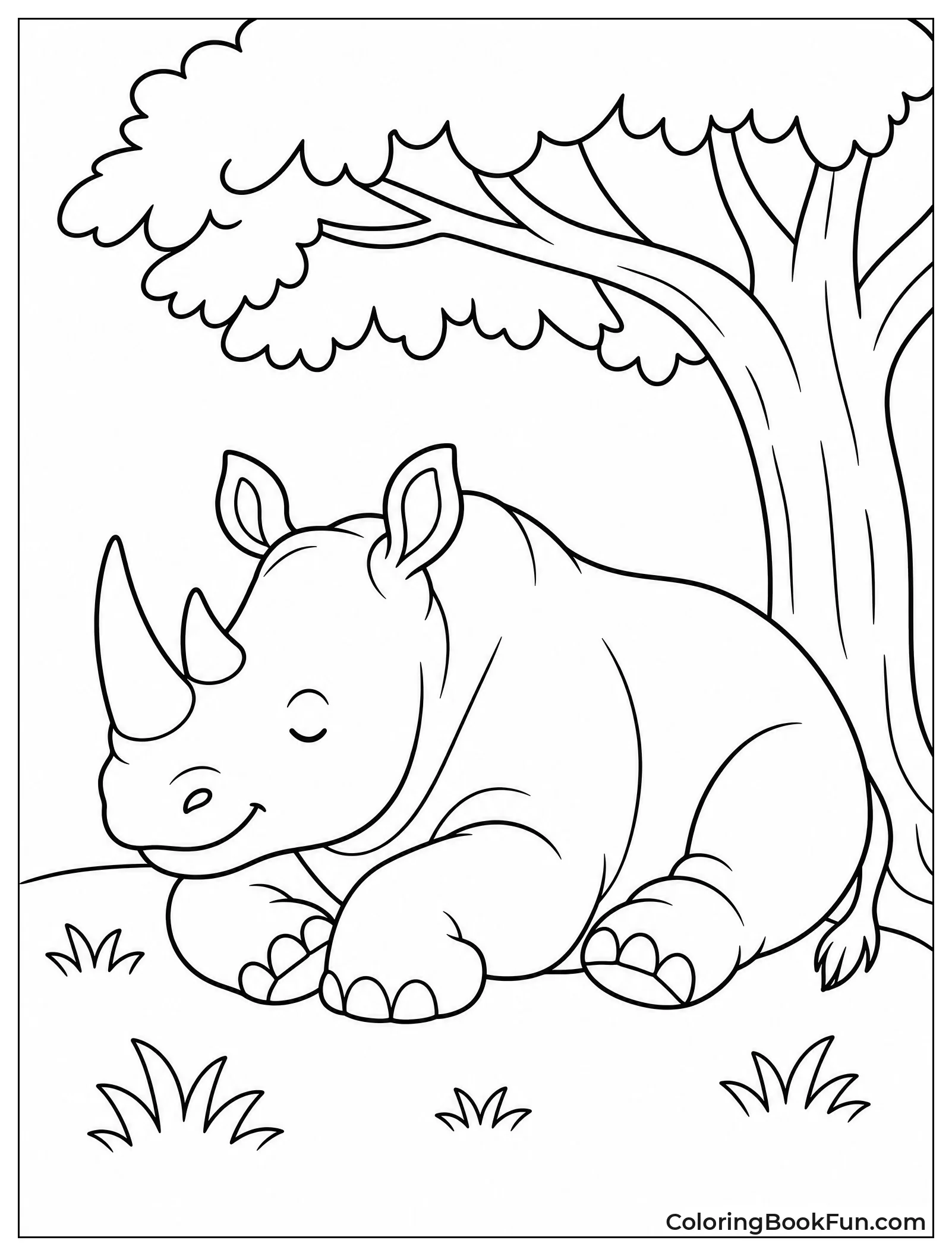 Sleeping Rhino Under Tree