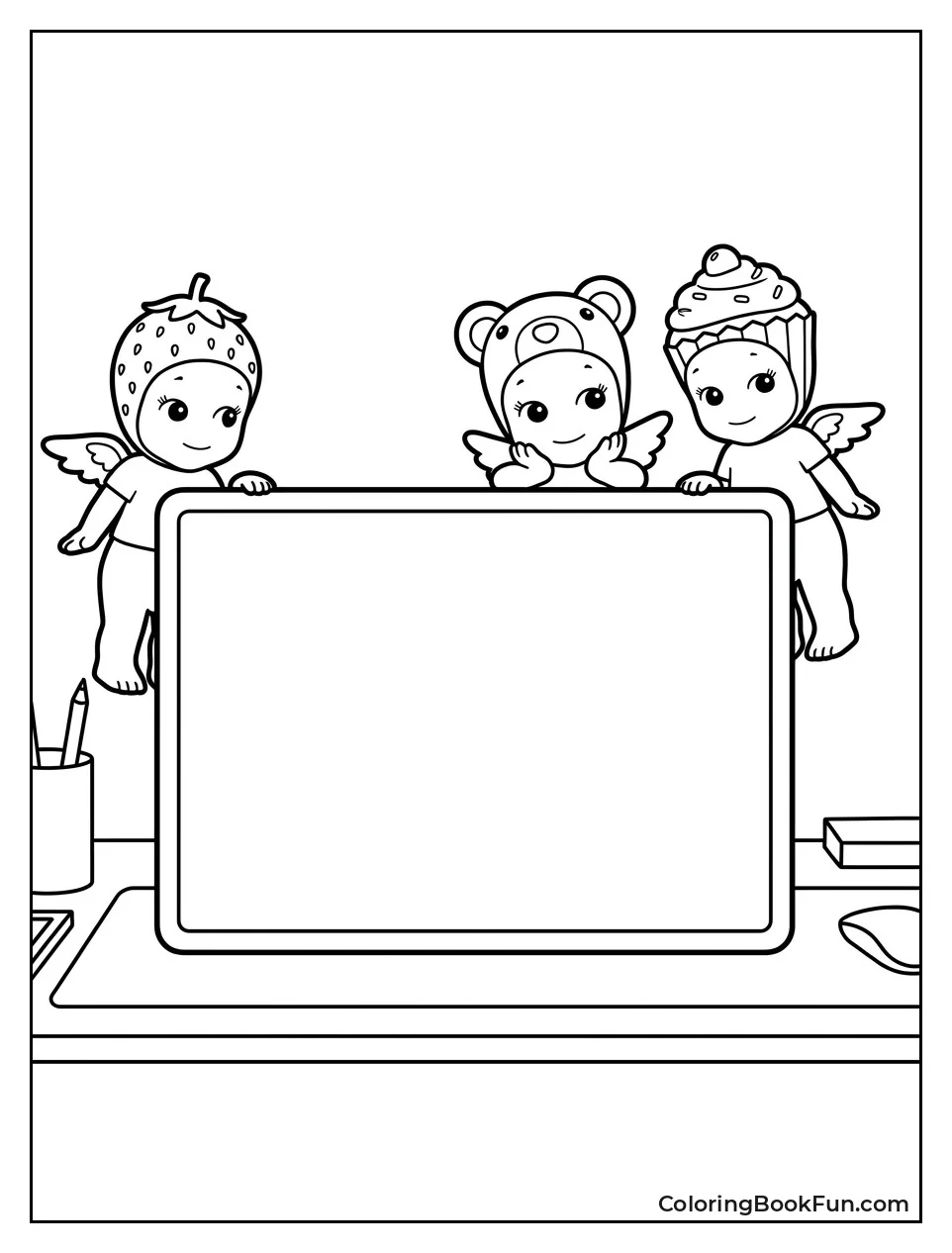Sonny Angels Peeking Over Computer Screen