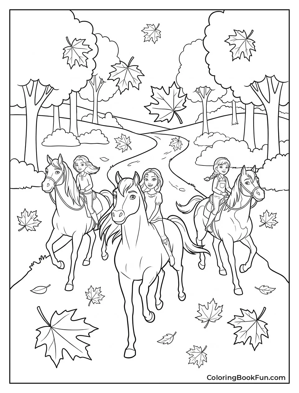 Pals Riding Through Autumn Leaves
