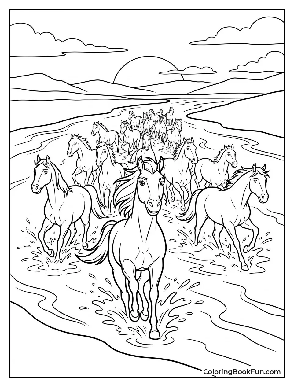 Spirit Leading Herd at Sunset
