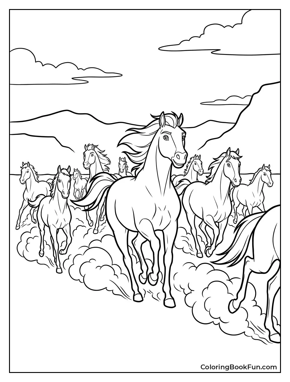 Wild Mustangs Stampeding in Dust