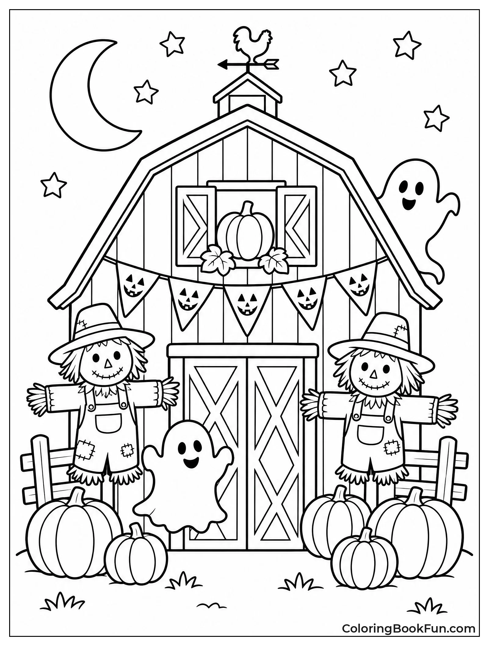 Halloween Barn Decorated with Pumpkins