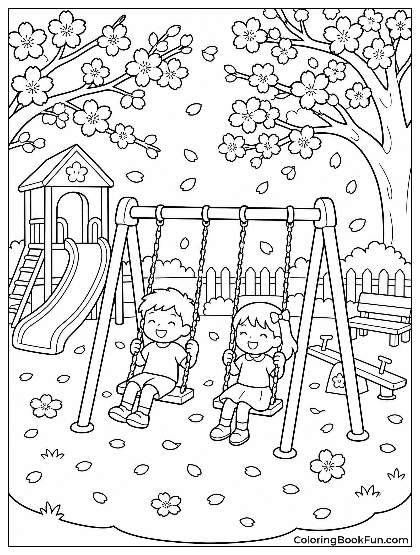 Blossoms Falling on Swings