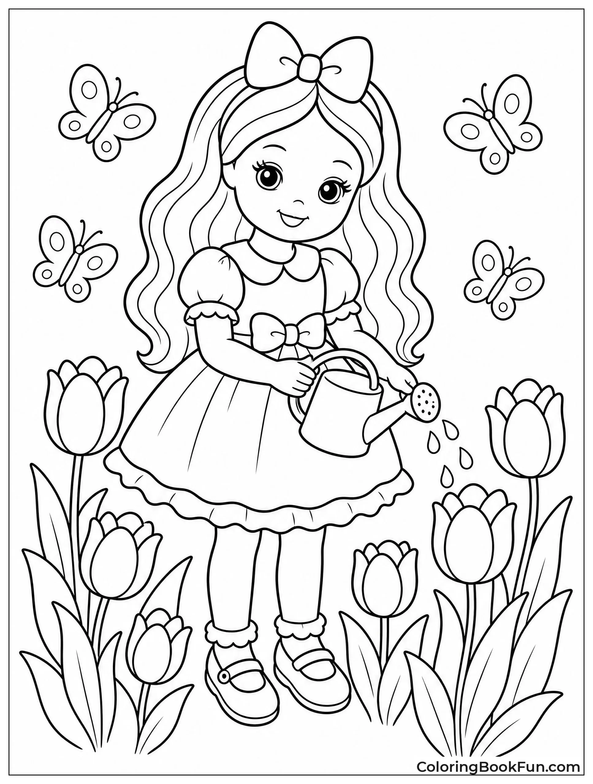 Doll Watering Spring Flowers