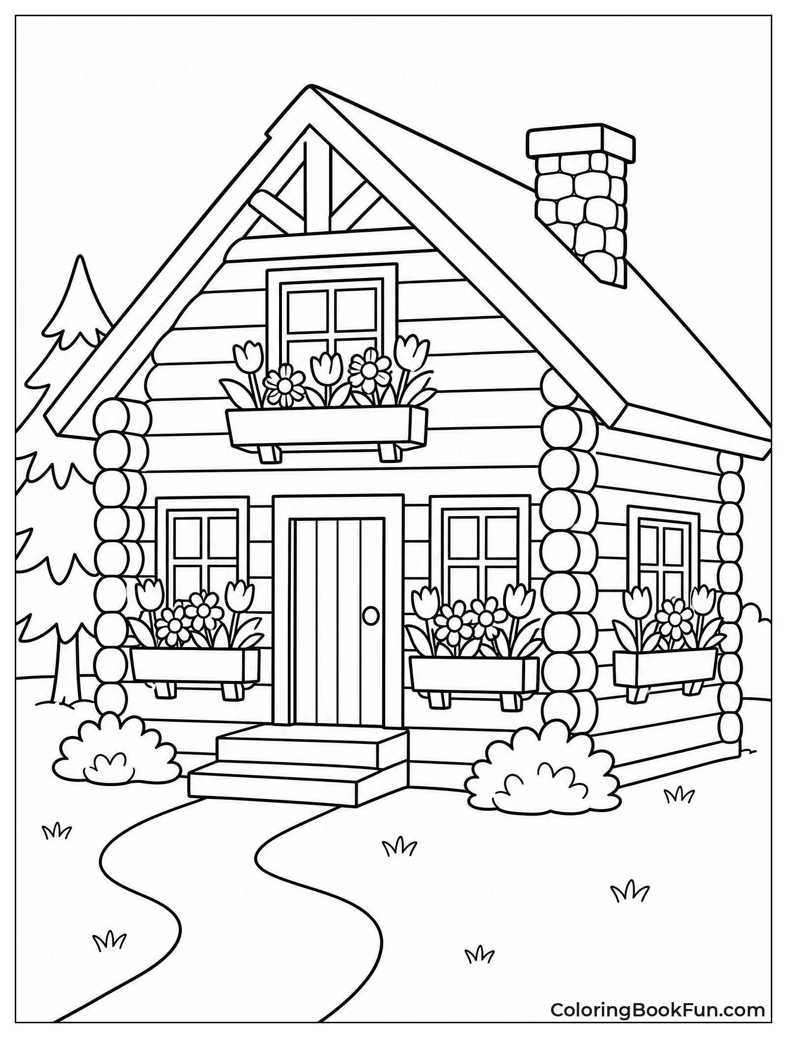 Cabin with Spring Flowers