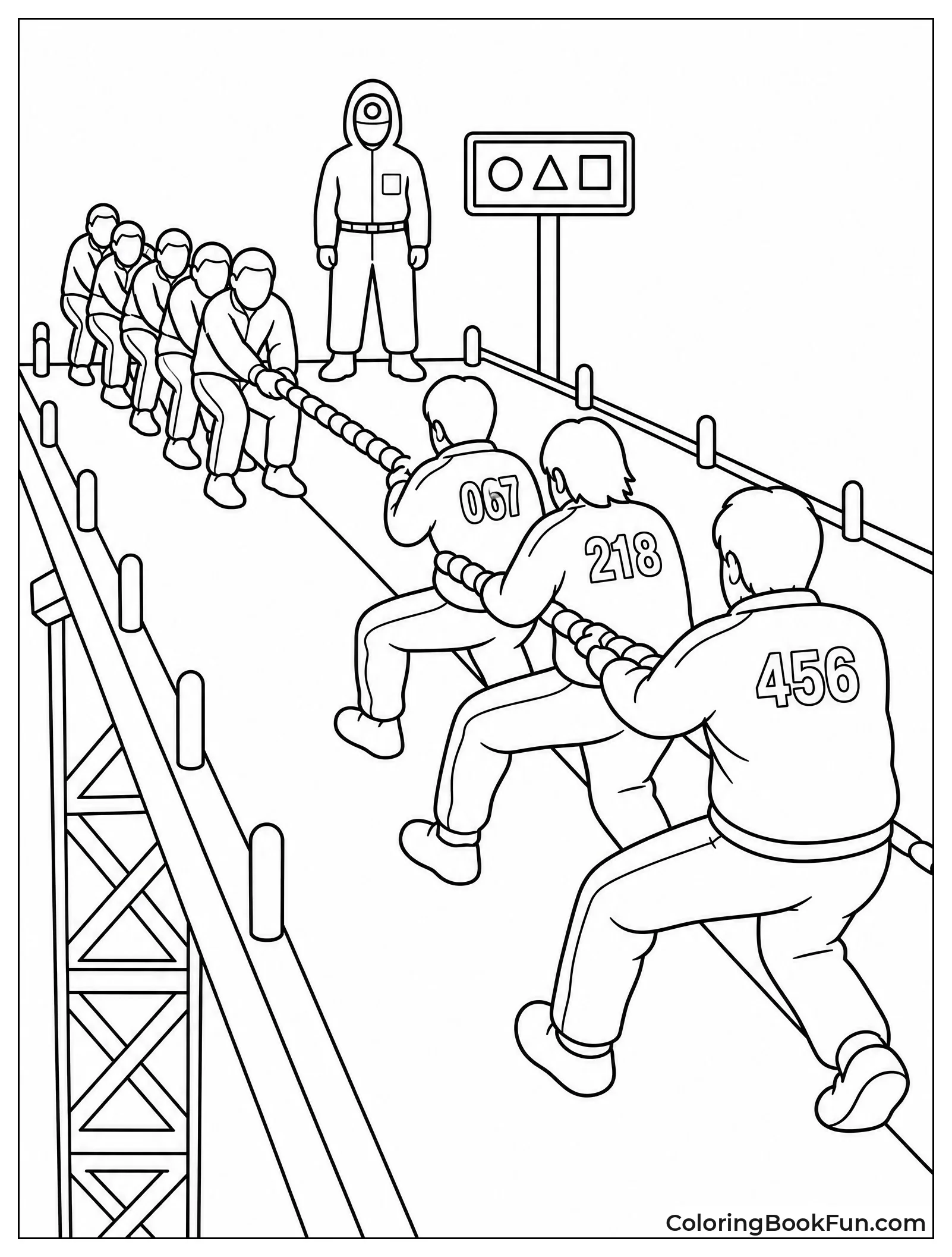 Teams Pulling Rope on High Platform