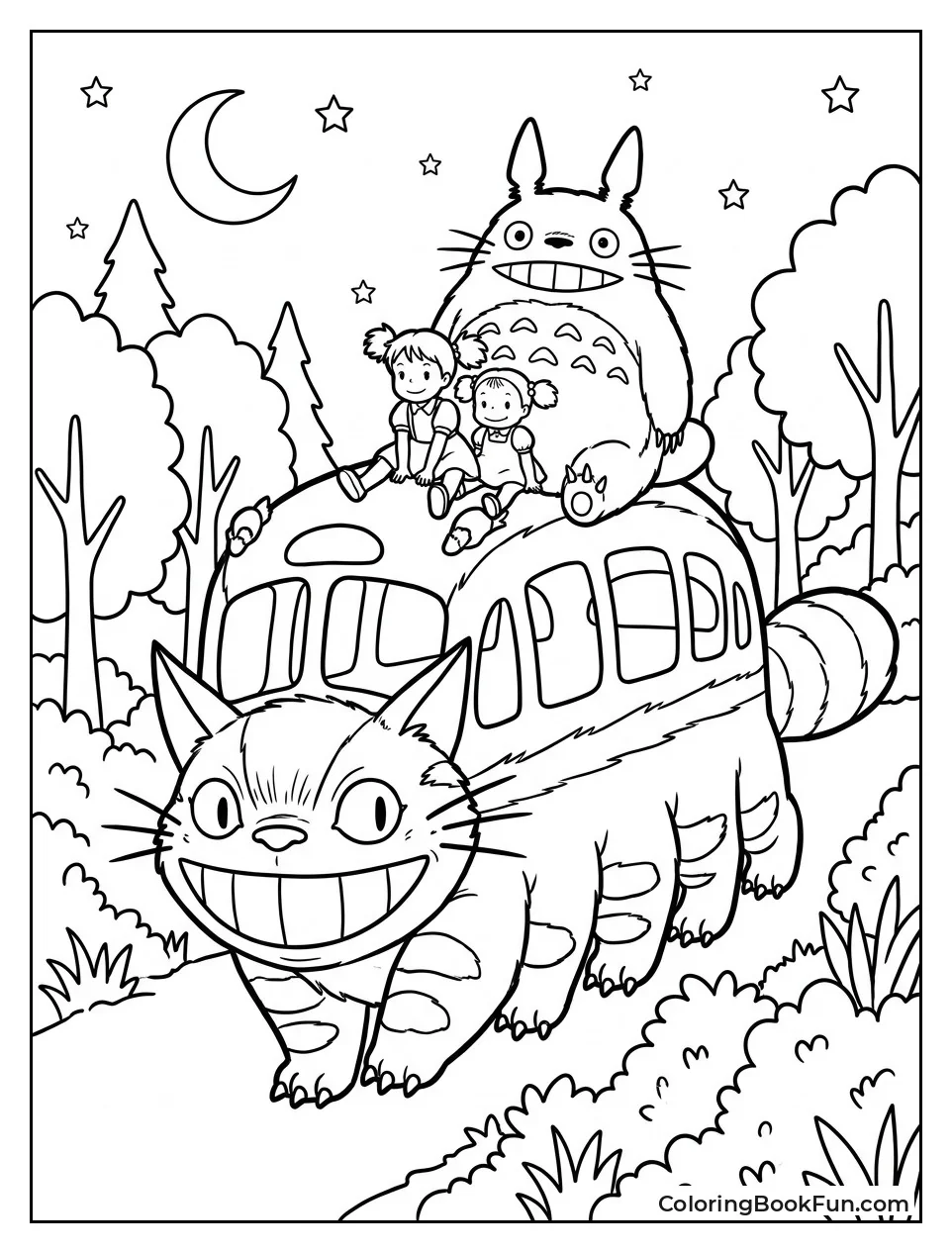 Catbus Carrying Friends at Night