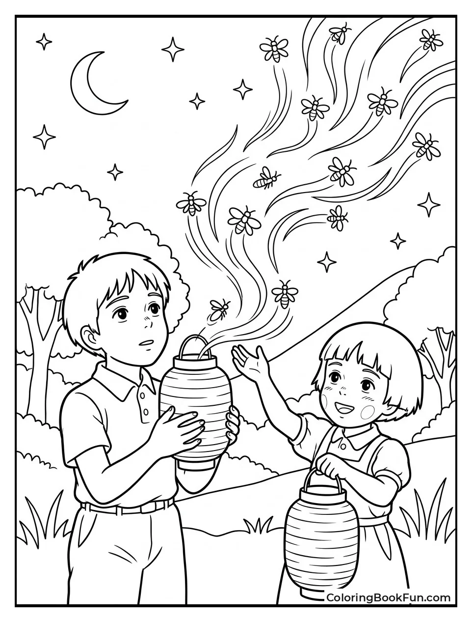 Kids Releasing Firefly Lanterns